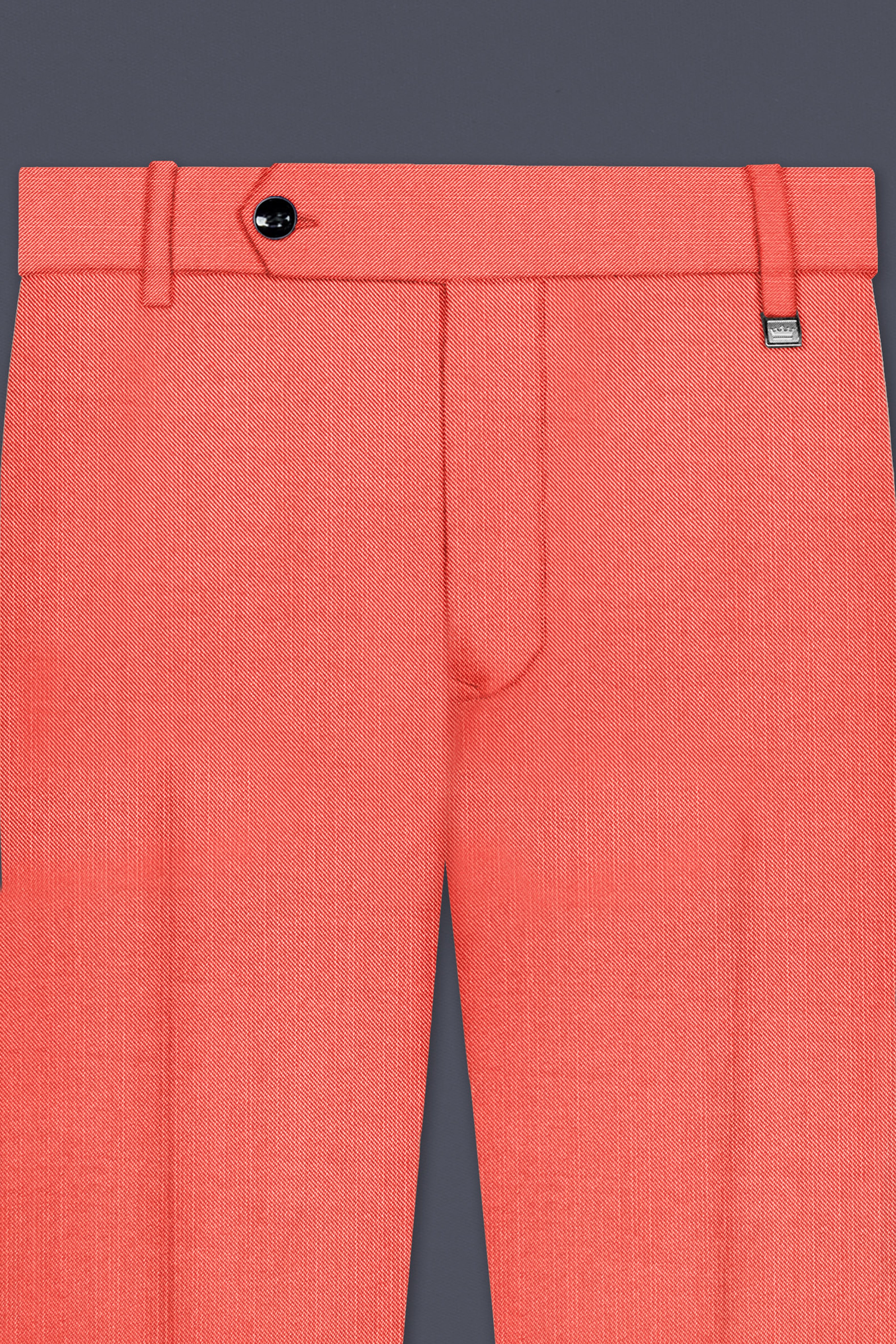 Aurora-Salmon Orange Solid Wool Rich Slight Stretch Waistband Pant