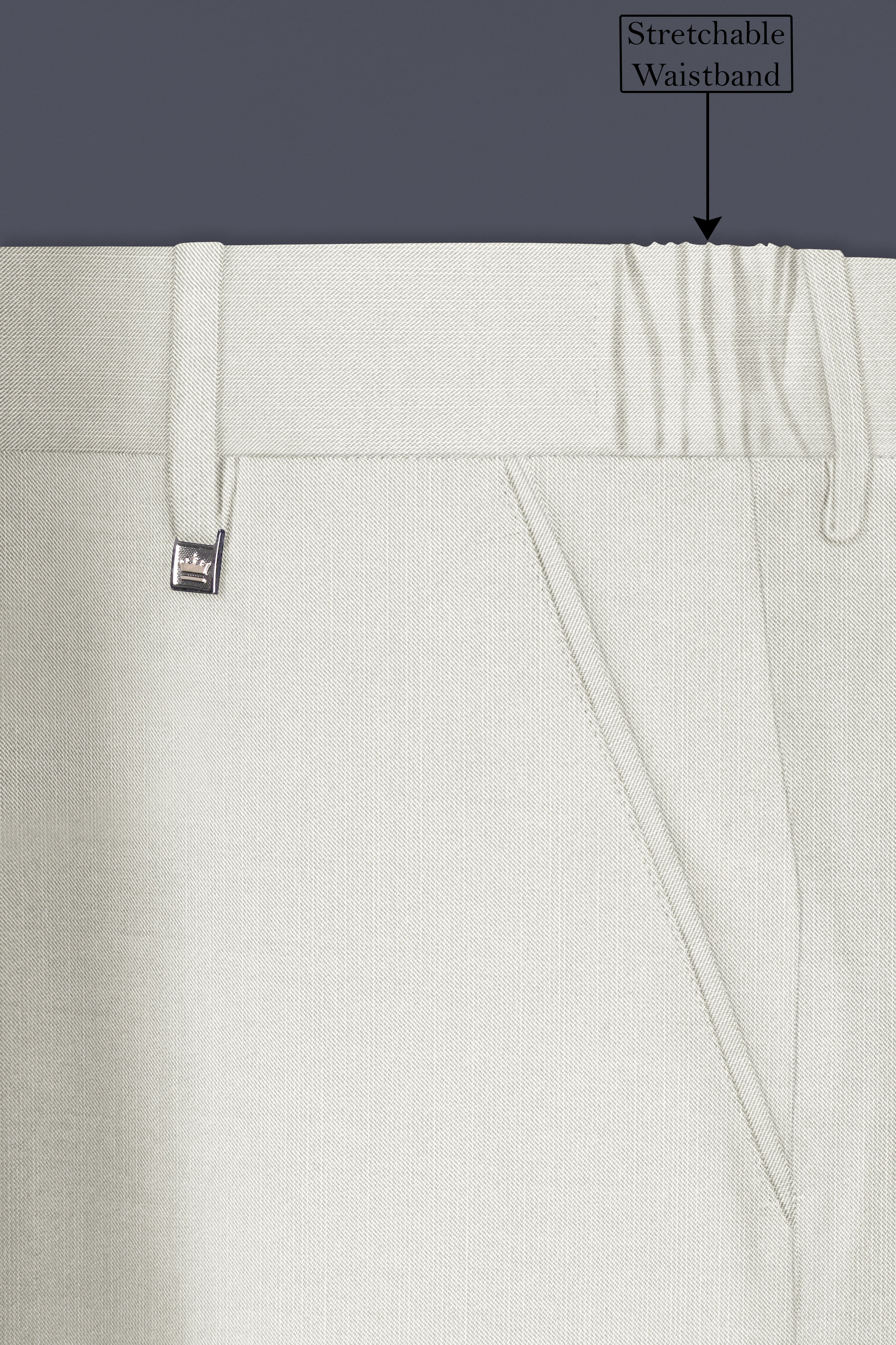 Mist-Swirl Gray Solid Wool Rich Slight Stretch Waistband Pant