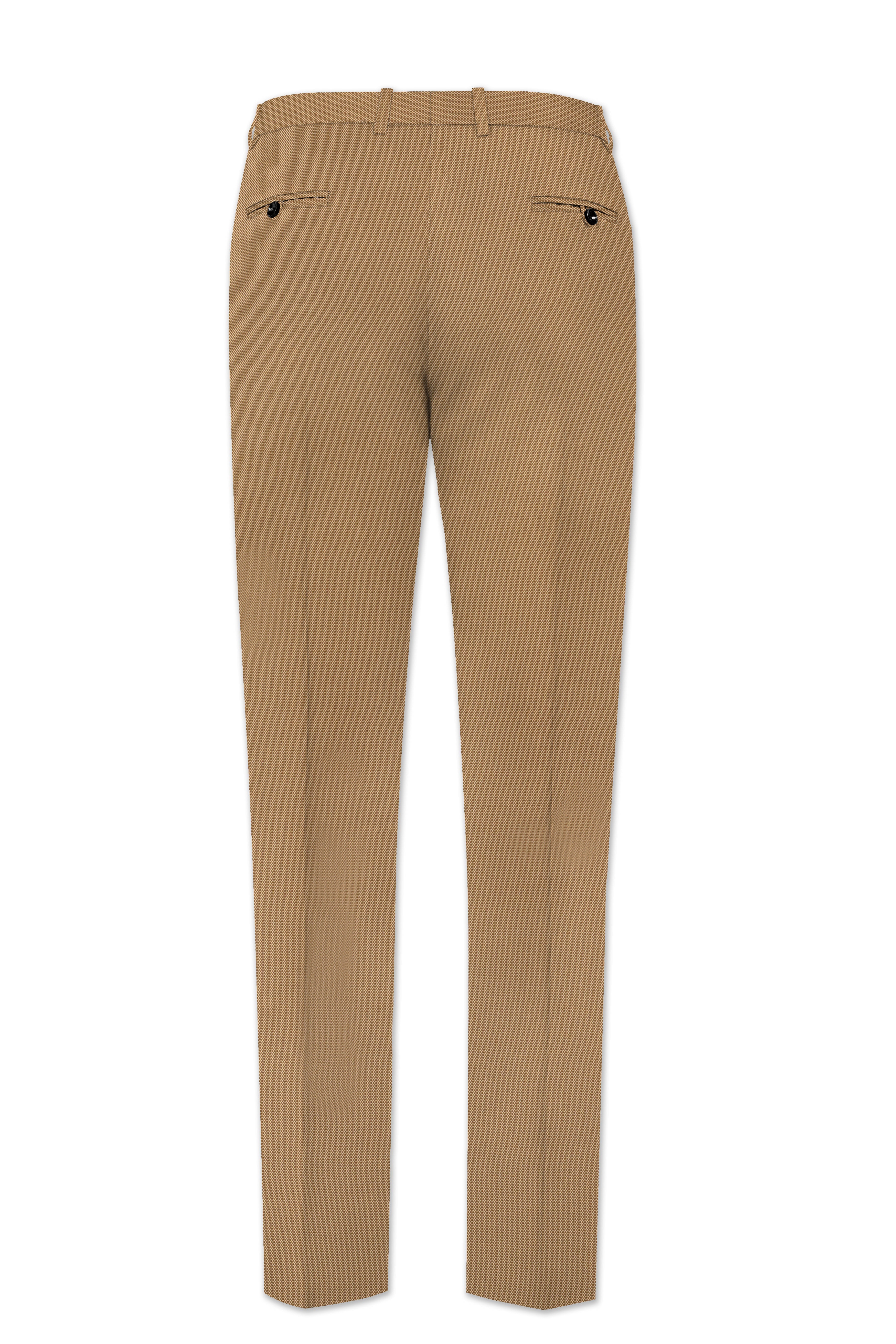 Aurenzo-Muesli Brown Textured Wool Rich Stretchable Waistband Pant