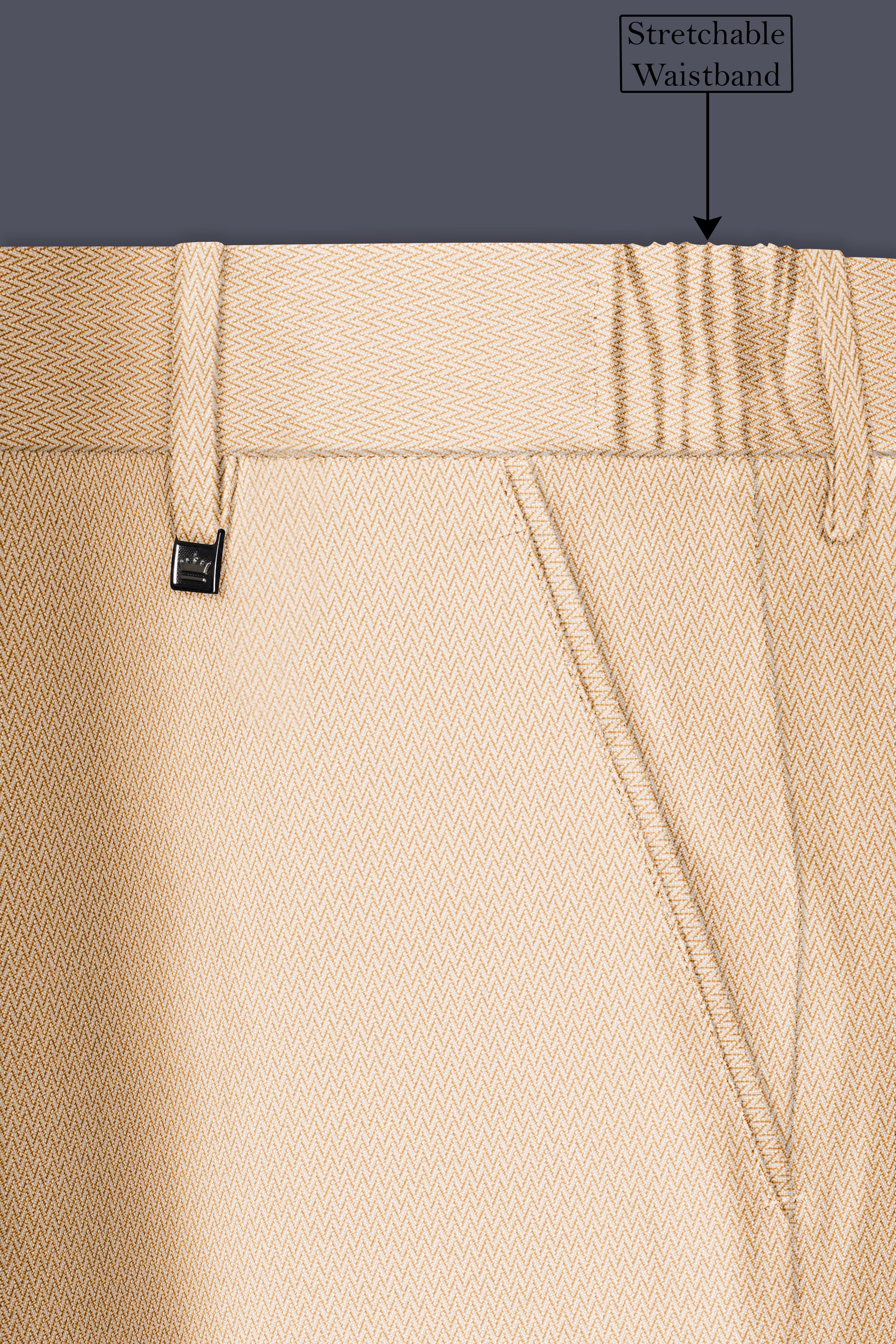 Zeyra-Maize Chevron Cream Textured Stretchable Waistband Pant