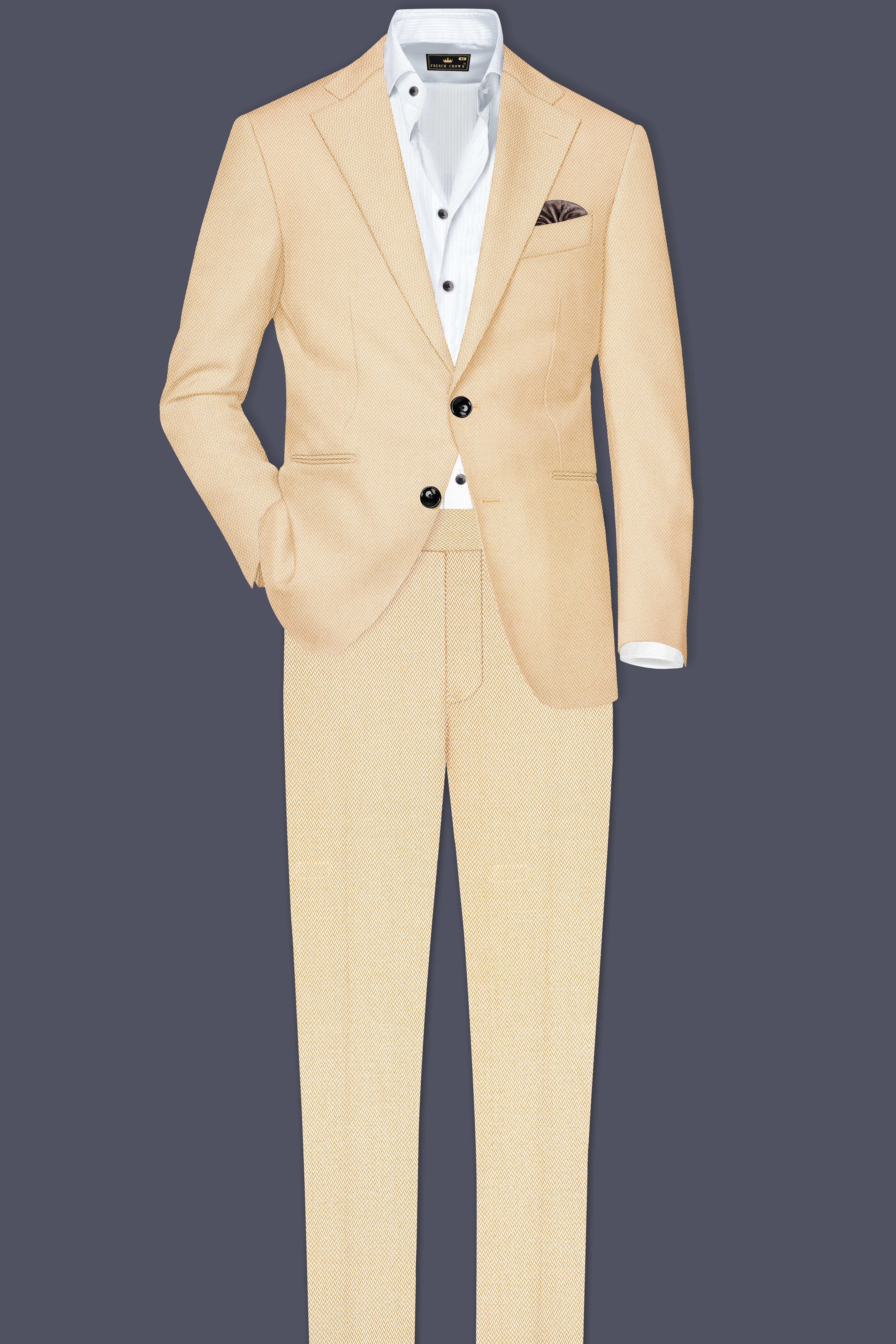 Zeyra-Maize Chevron Cream Textured Stretchable Waistband Pant