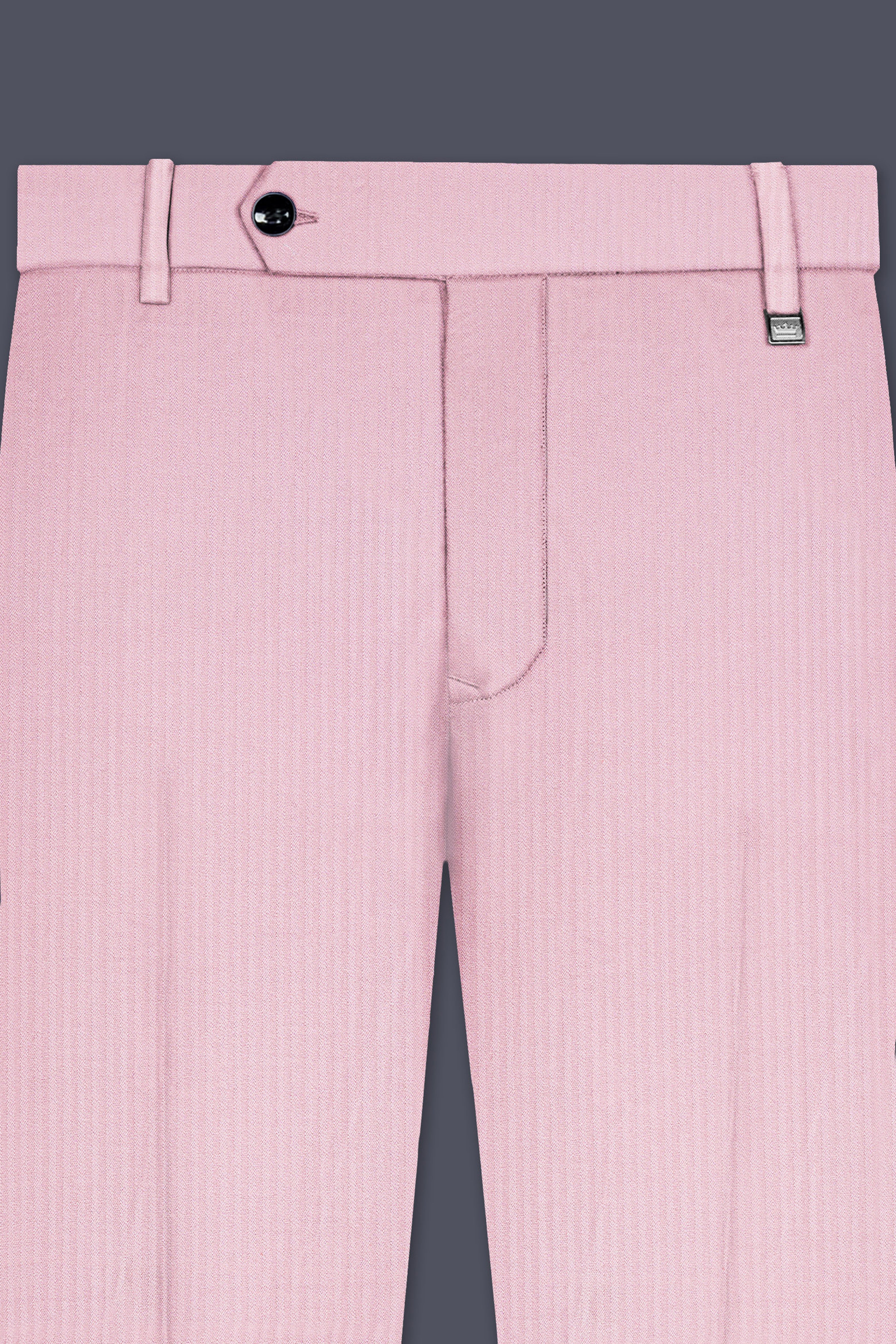 Rose Pink Striped Wool Rich Stretchable Waistband Pant