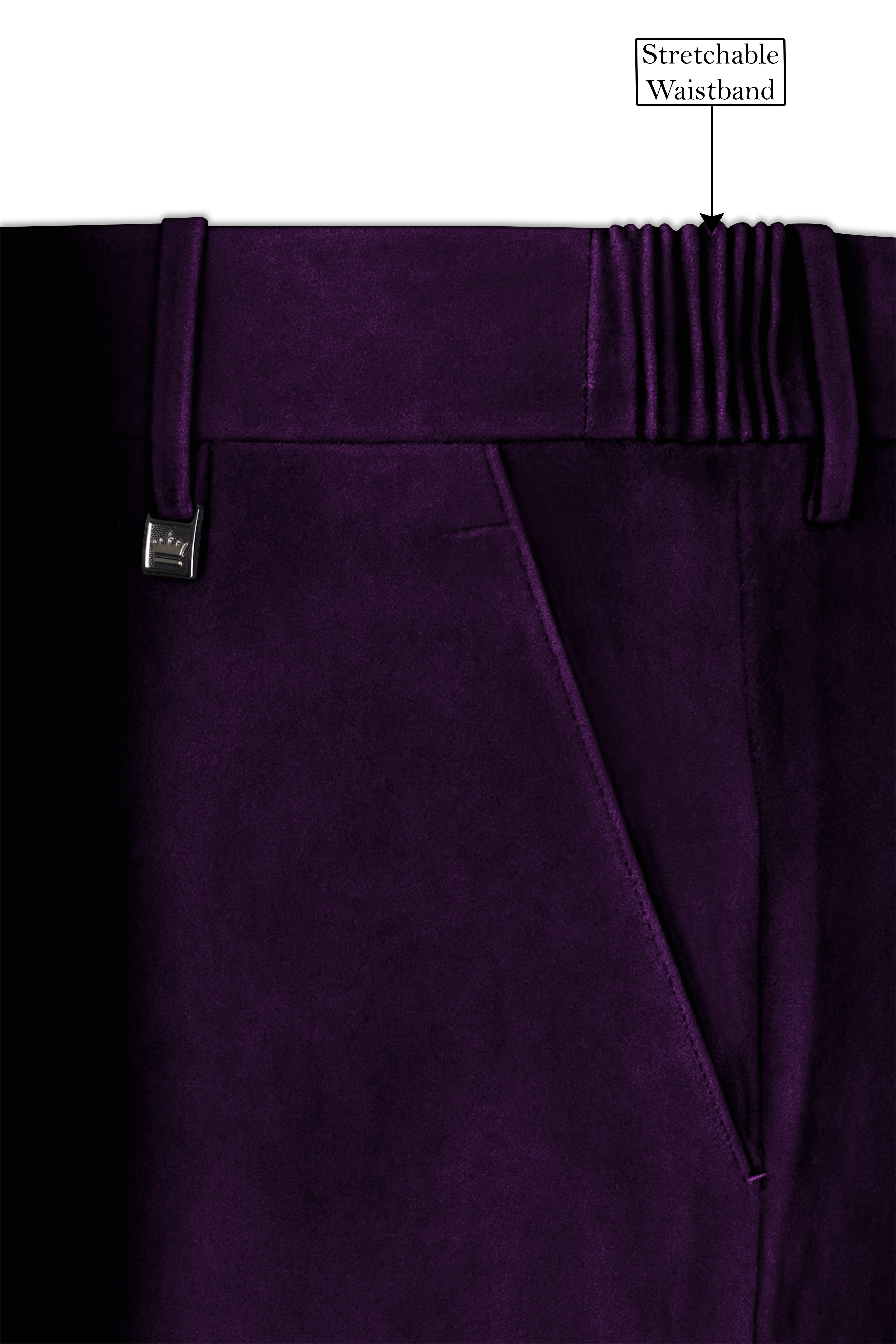 Purvella-Rasin Purple Velvet Stretchable Waistband Pant