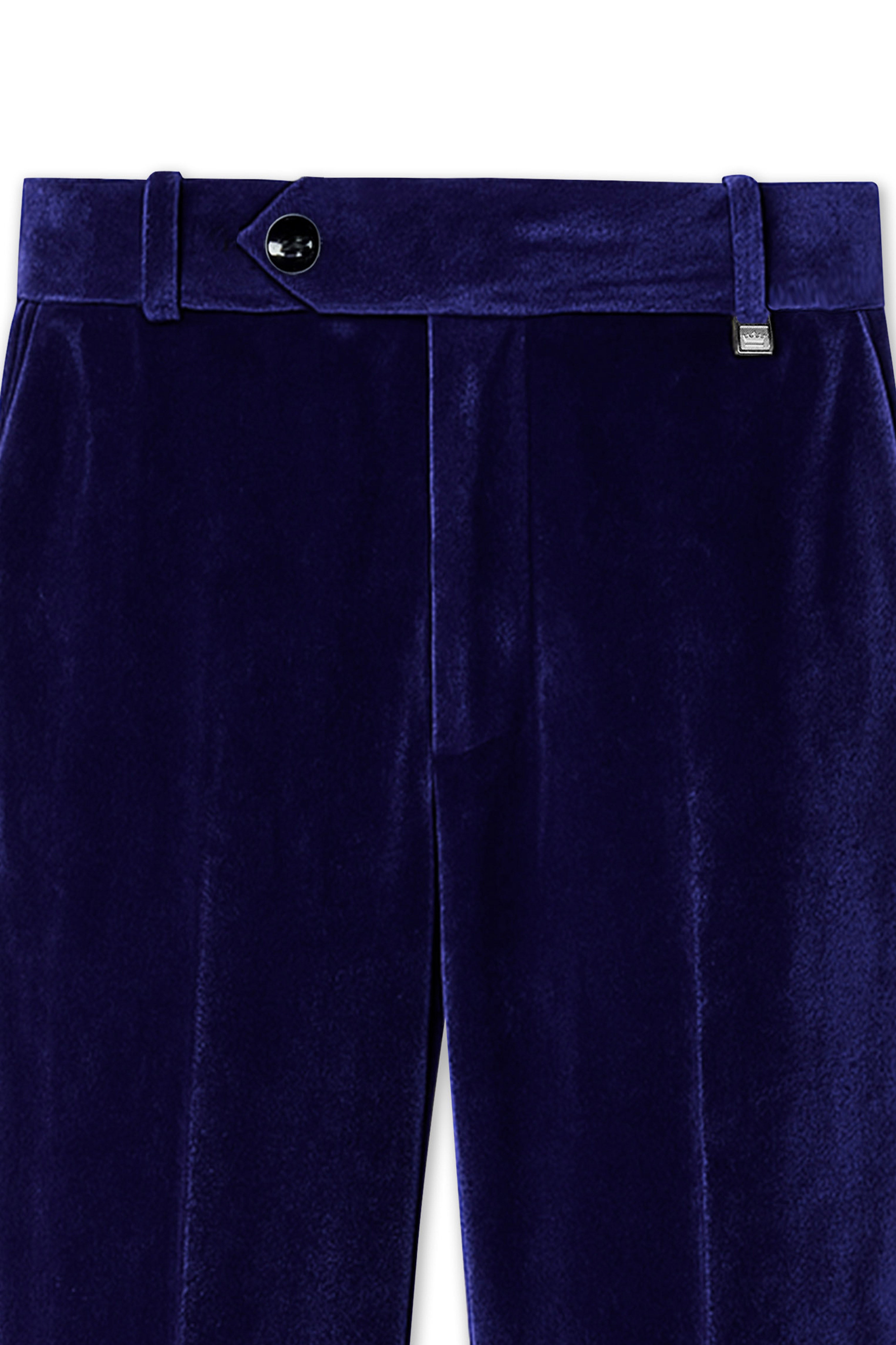 Azurion-Royal Blue Velvet Stretchable Waistband Pant