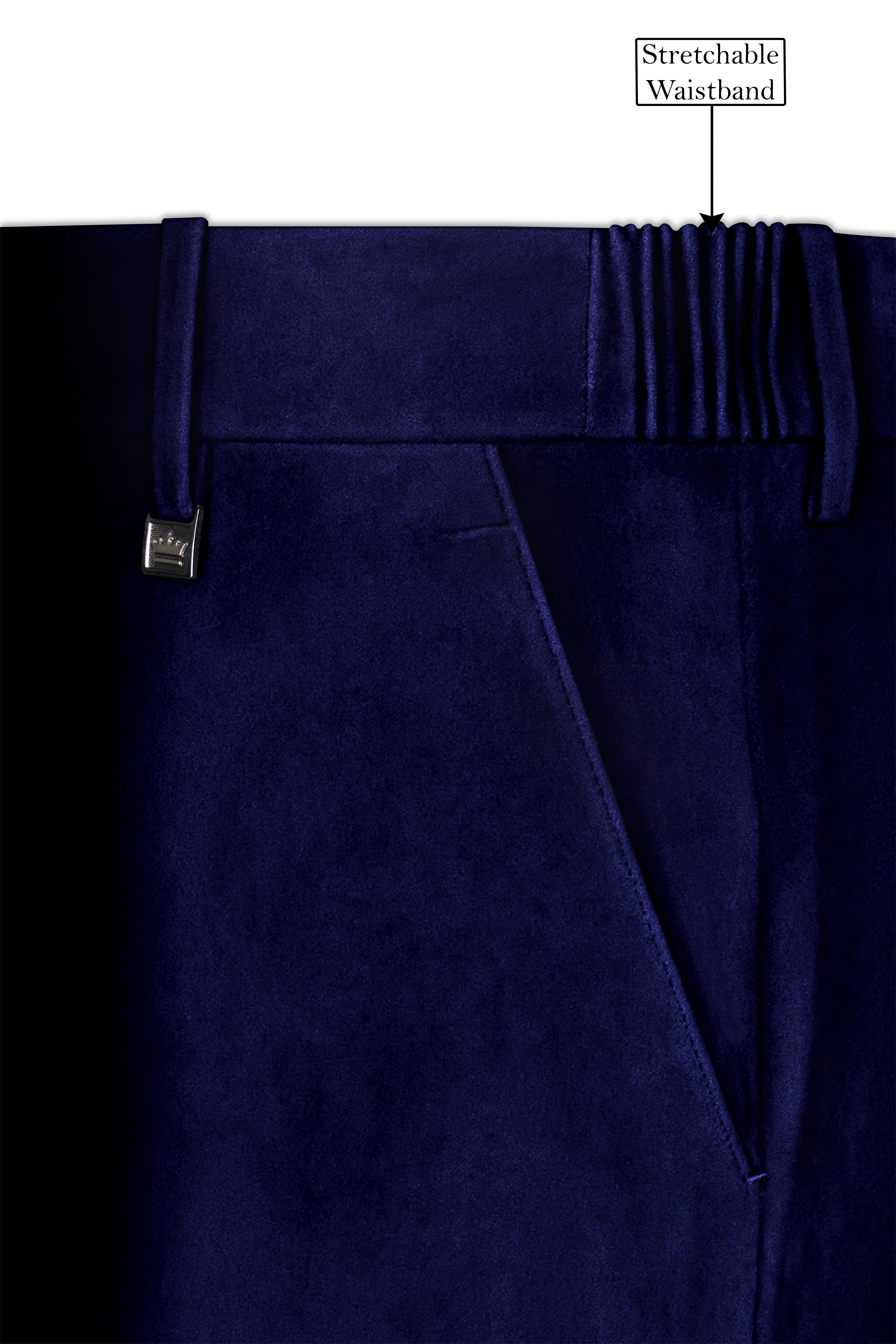 Azurion-Royal Blue Velvet Stretchable Waistband Pant