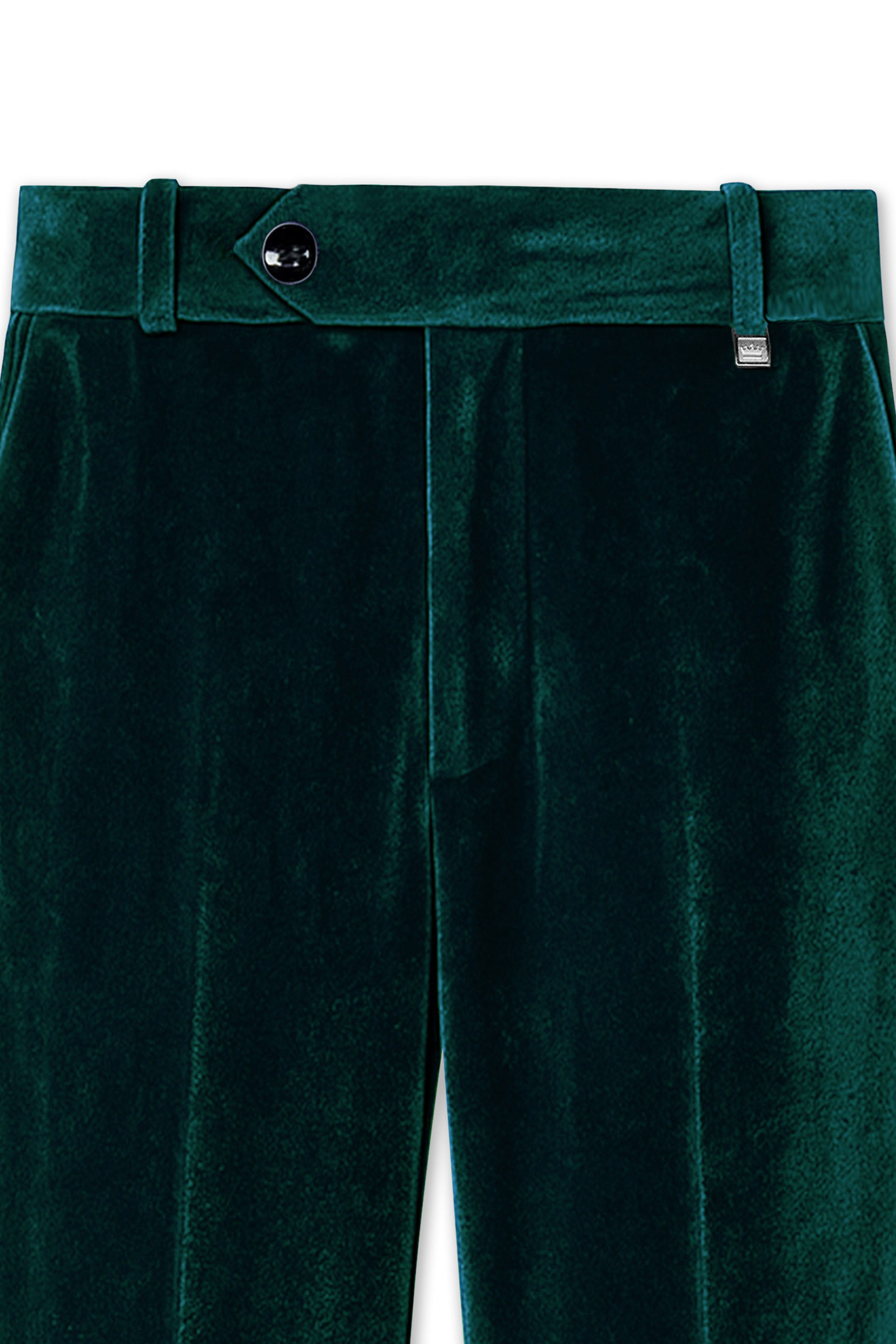 Emerivell-Racing Green Velvet Stretchable Waistband Pant