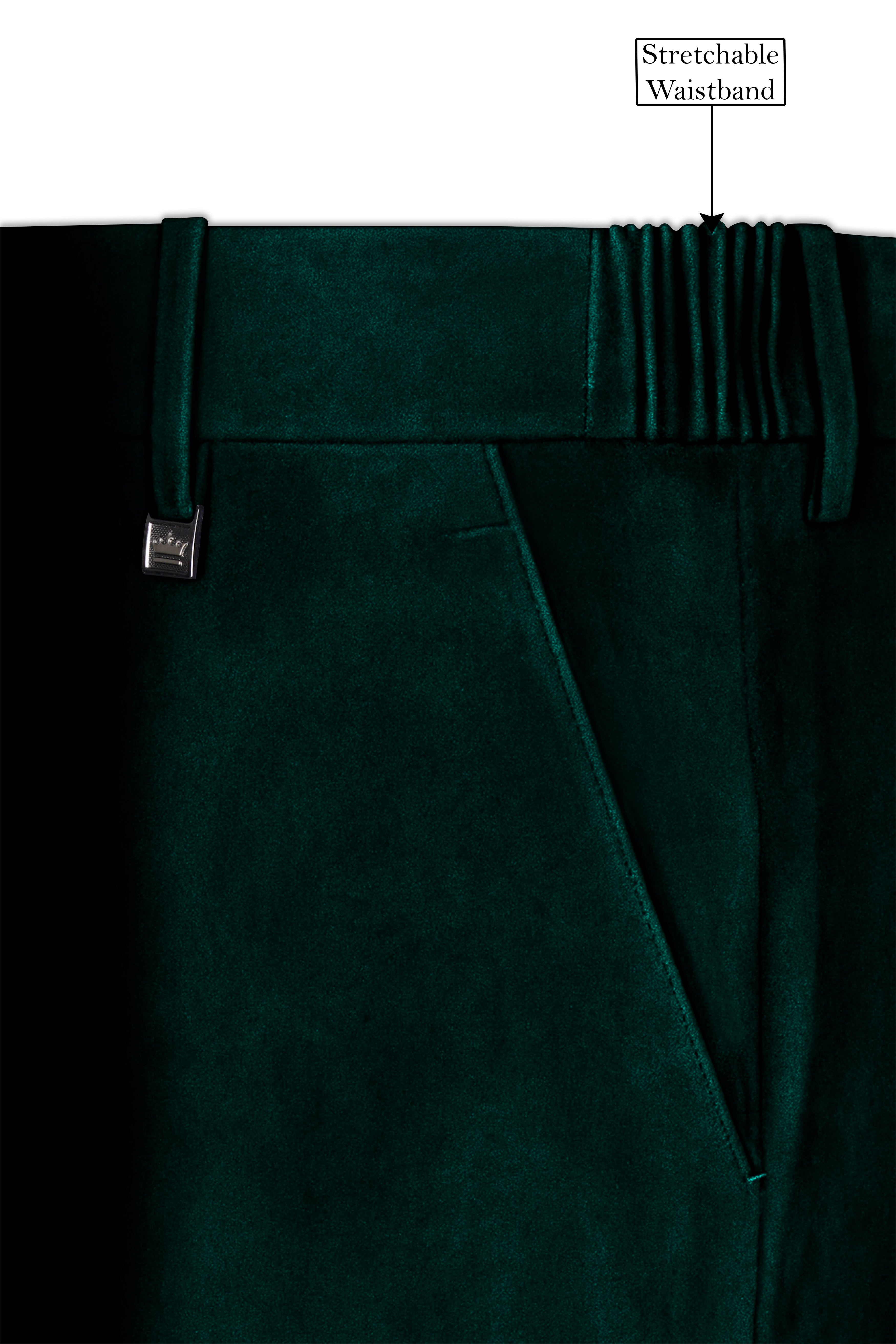 Emerivell-Racing Green Velvet Stretchable Waistband Pant