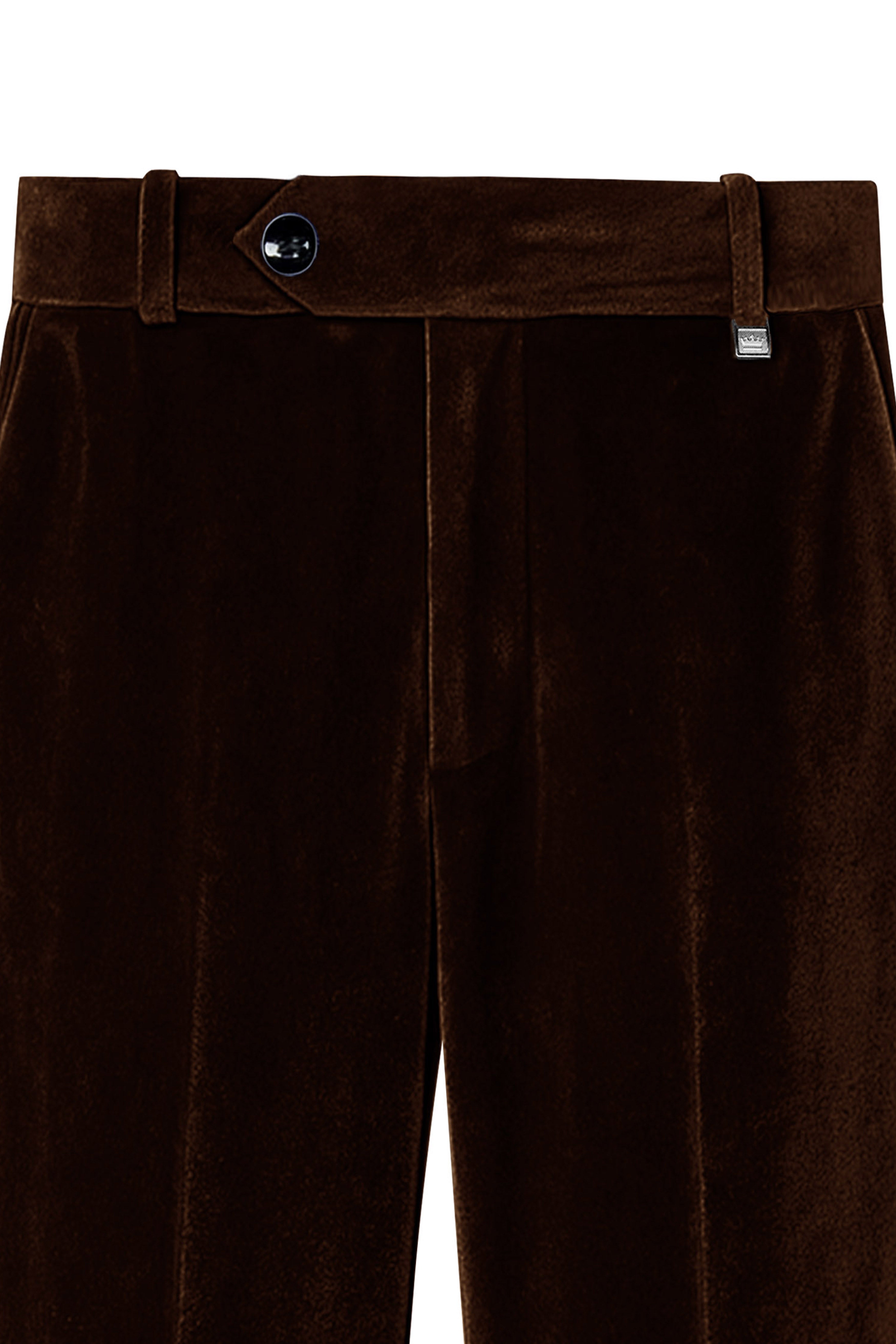 Fumivell-Asphalt Brown Velvet Stretchable Waistband Pant