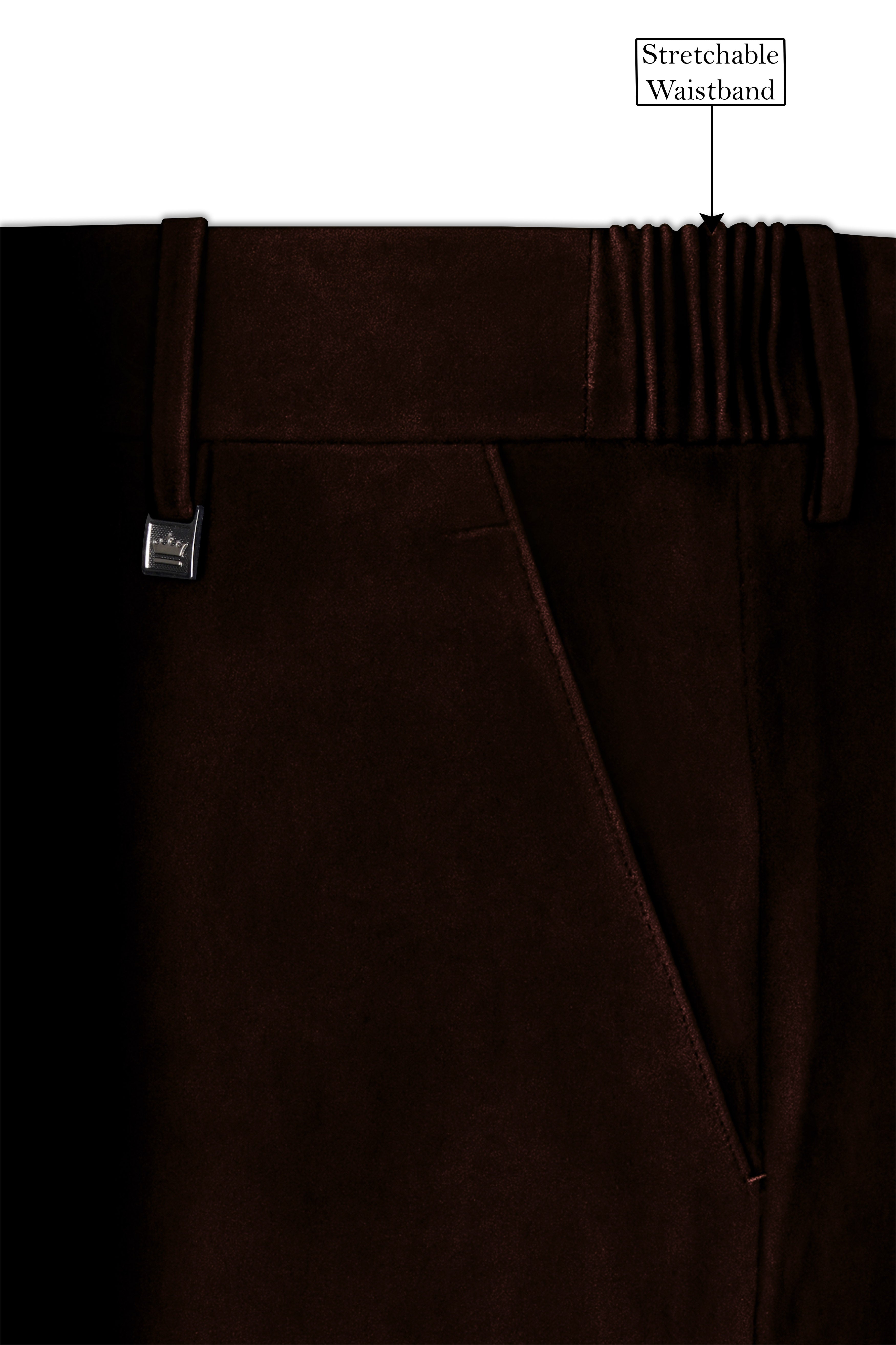 Fumivell-Asphalt Brown Velvet Stretchable Waistband Pant