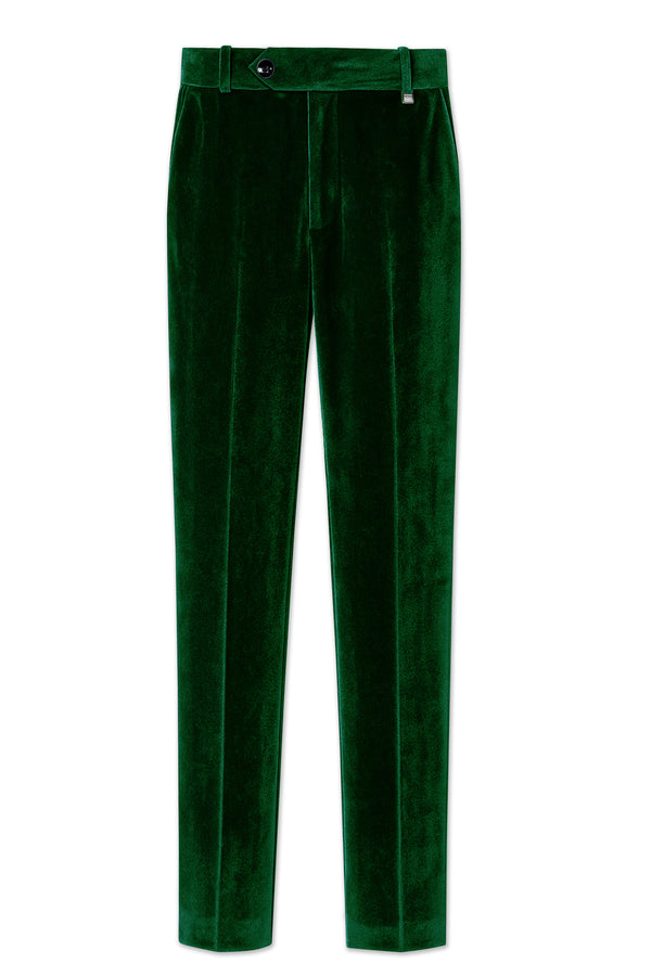 Virivell-Phthalo Green Velvet Stretchable Waistband Pant