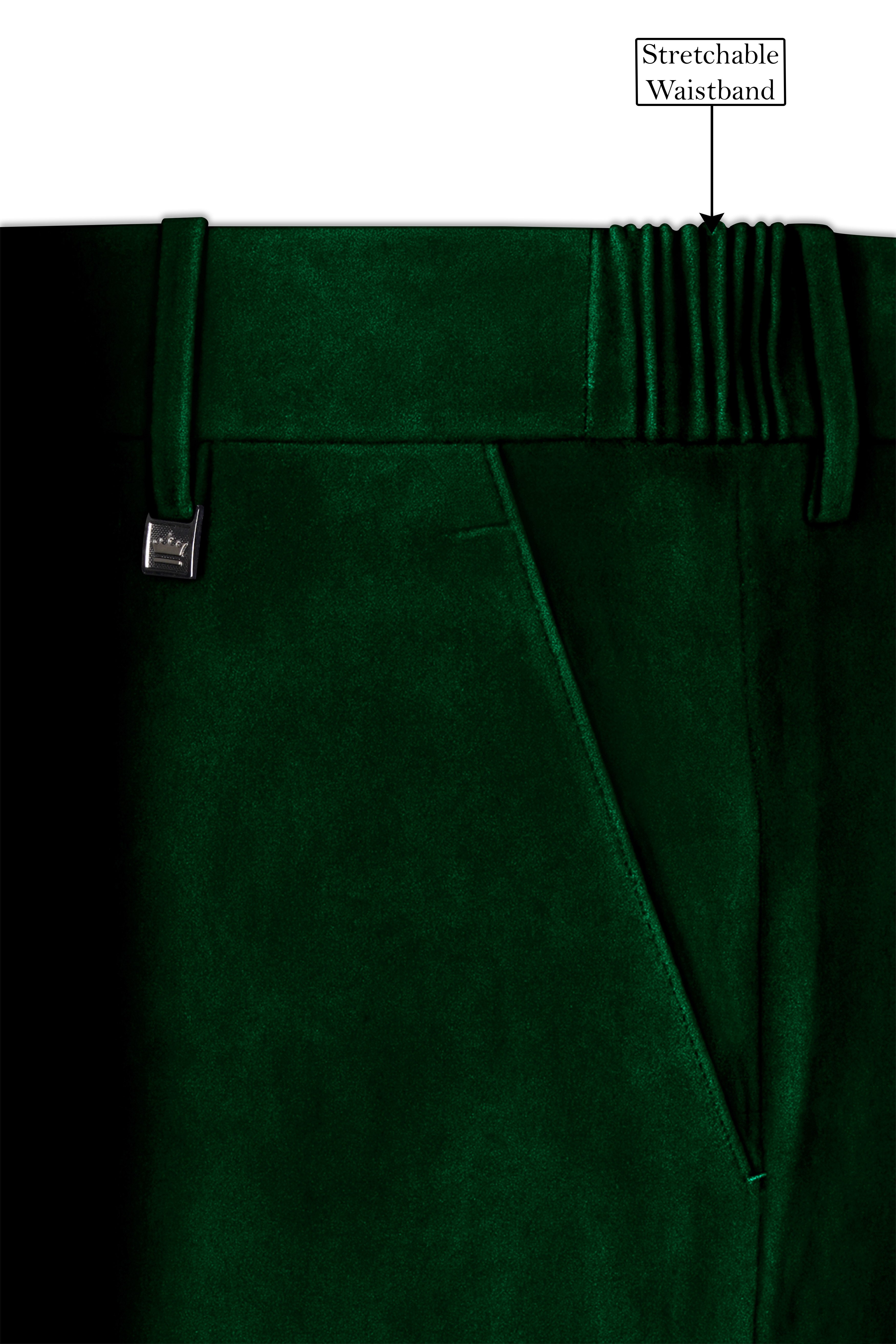 Virivell-Phthalo Green Velvet Stretchable Waistband Pant