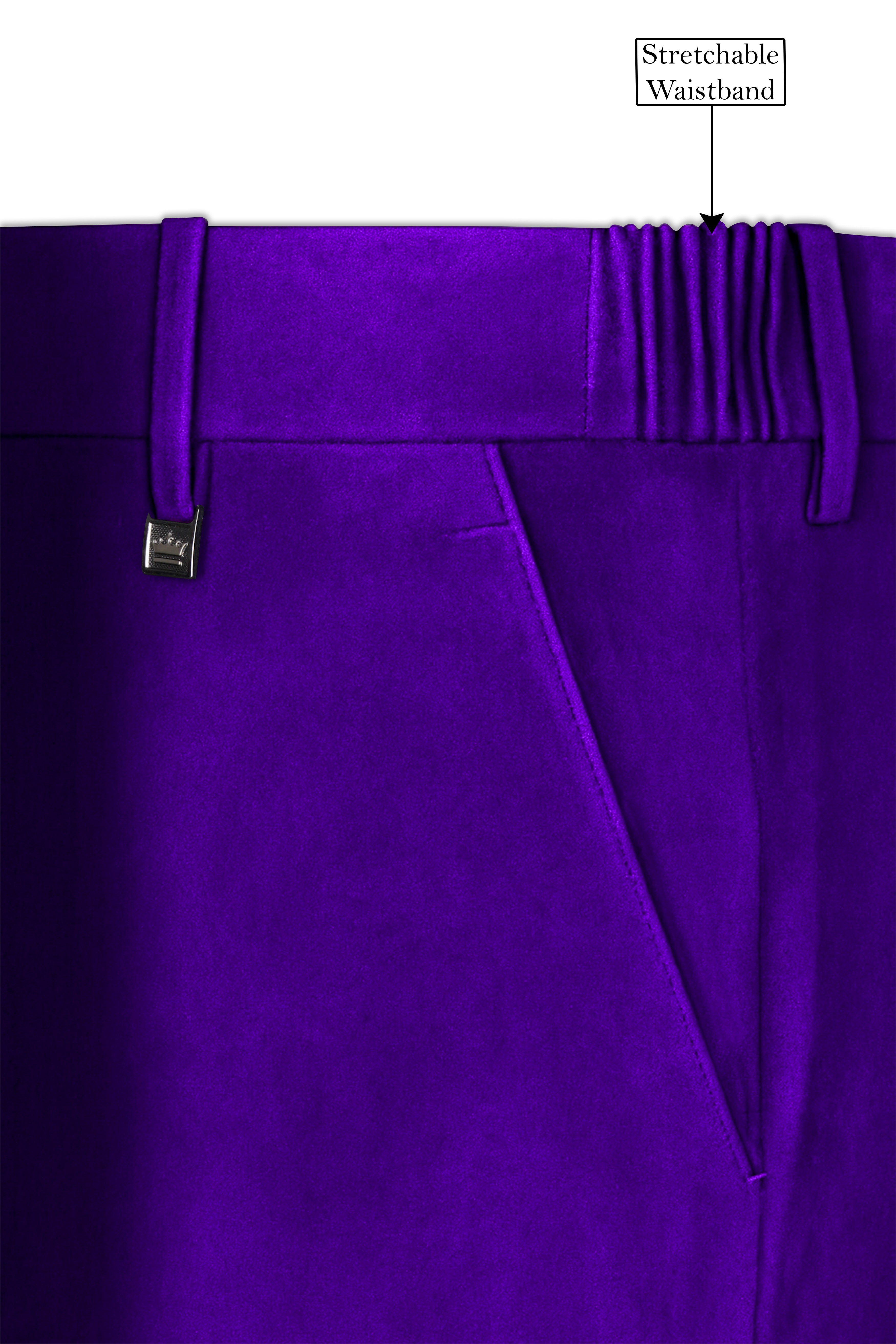 Purvion-Christalle Purple Velvet Stretchable Waistband Pant