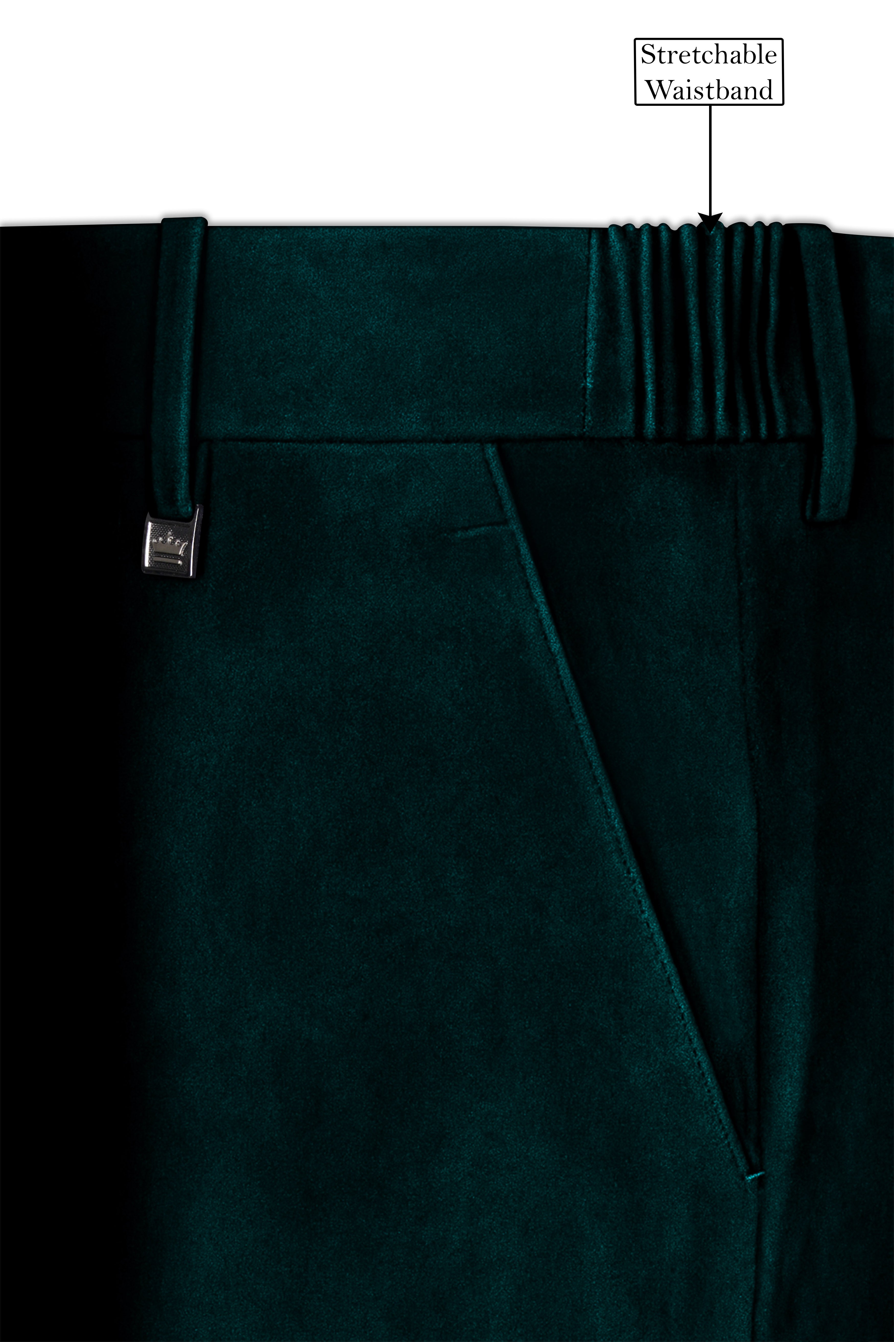 Emerivell-Burnham Green Velvet Stretchable Waistband Pant