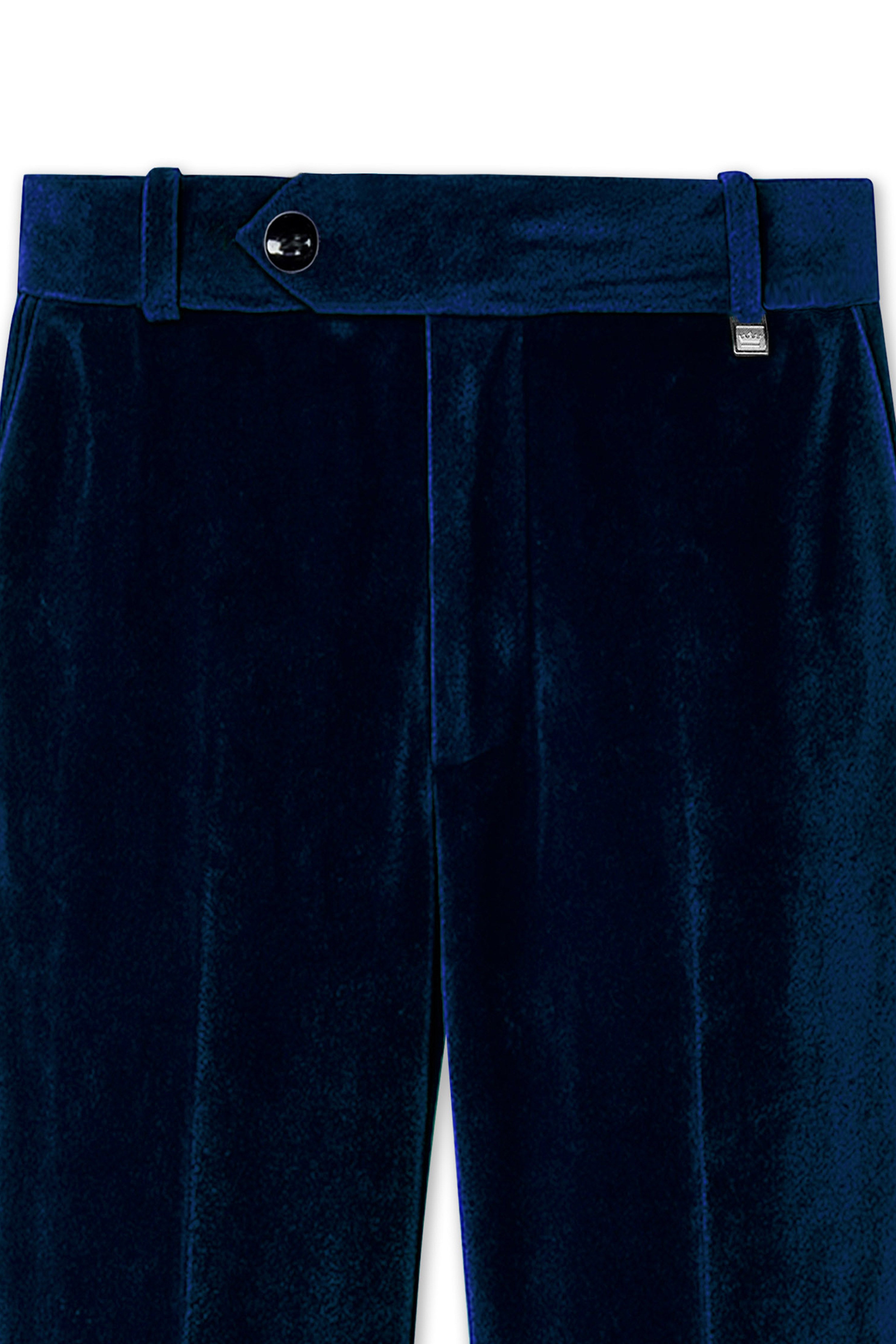 Noctivell-Cinder Blue Velvet Stretchable Waistband Pant