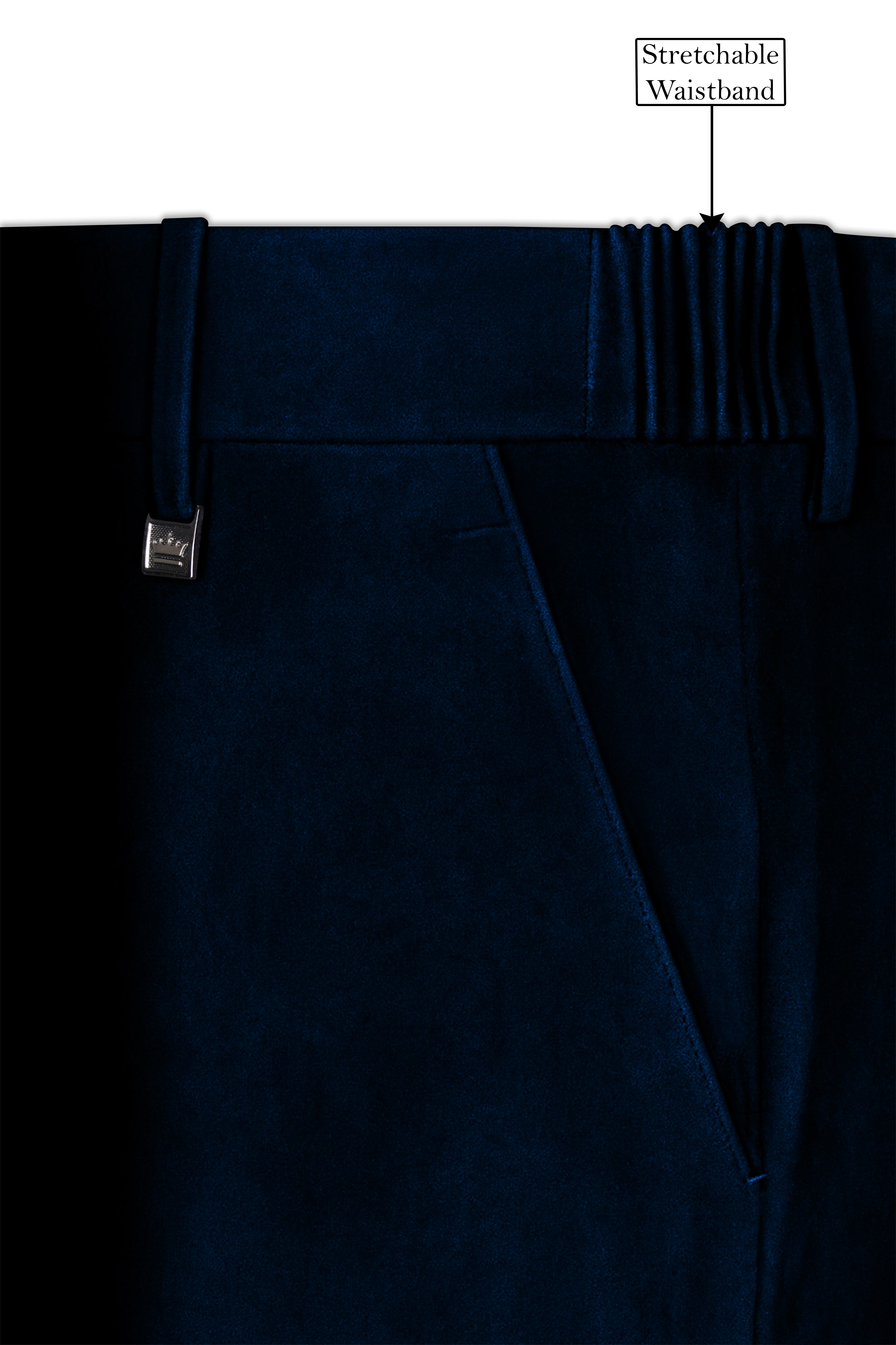 Noctivell-Cinder Blue Velvet Stretchable Waistband Pant