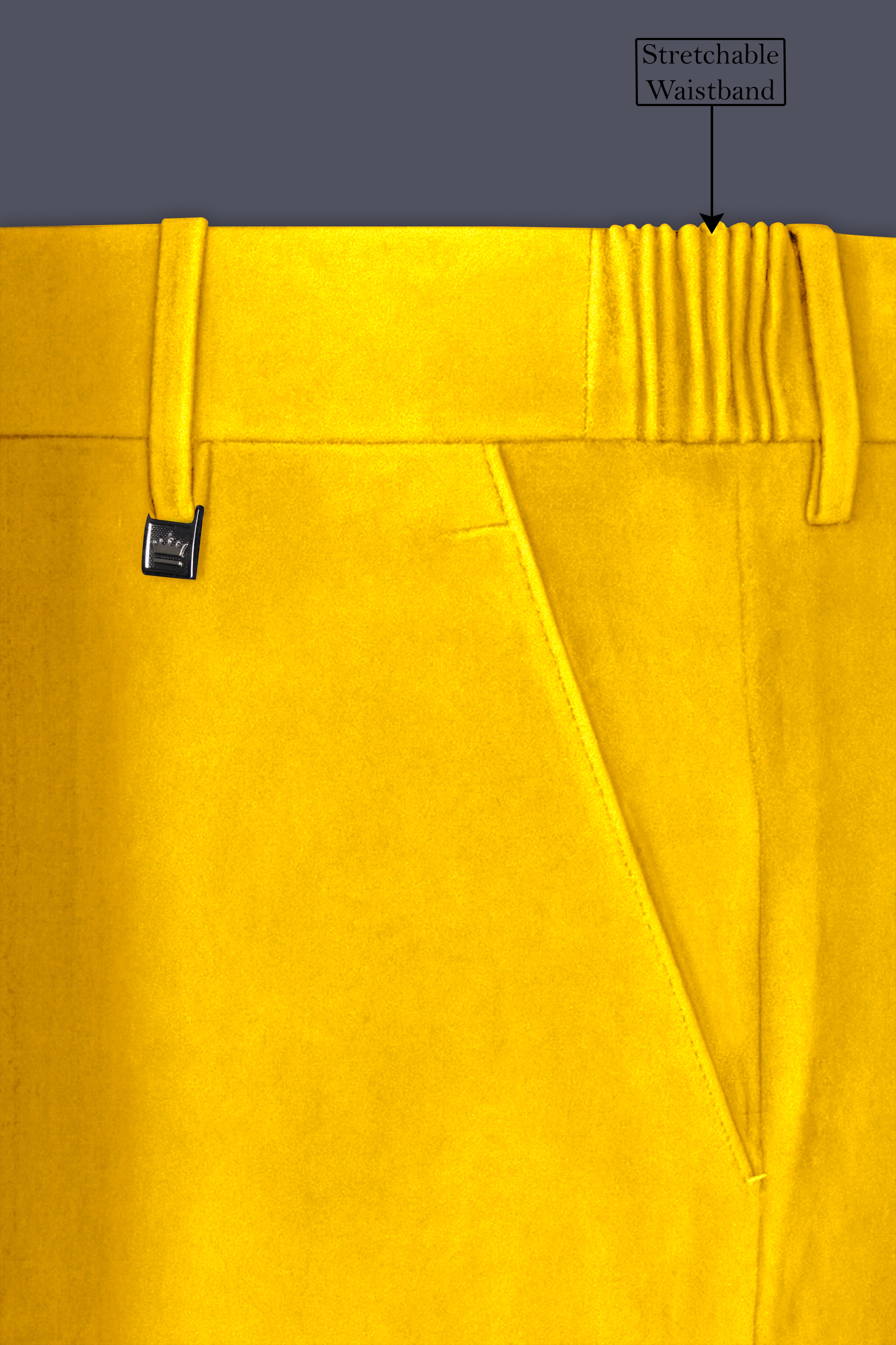 Safvell-Mustard Yellow Velvet Stretchable Waistband Pant