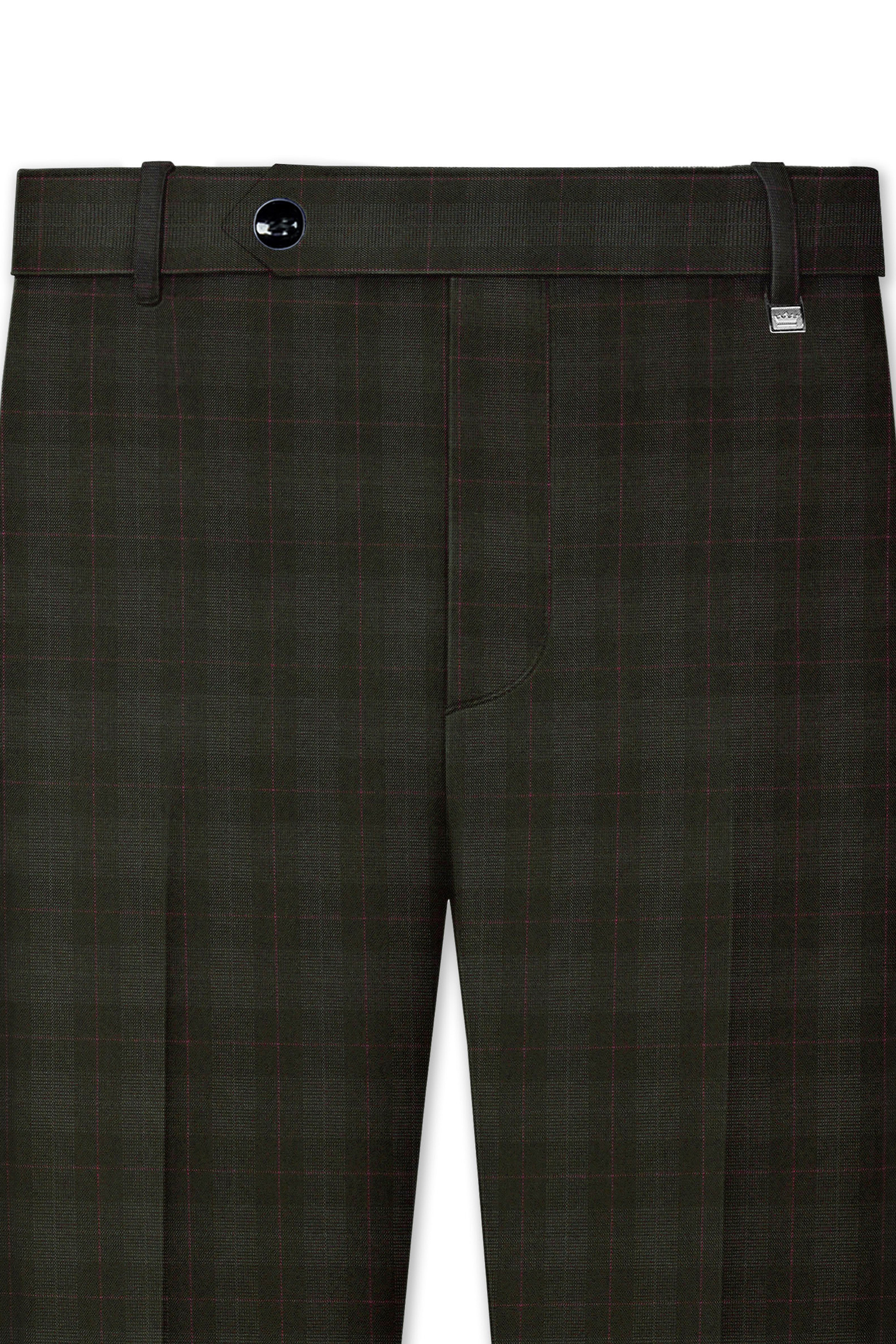 Viricheck-Birch Green Windowpane Wool Rich Stretchable Waistband Pant