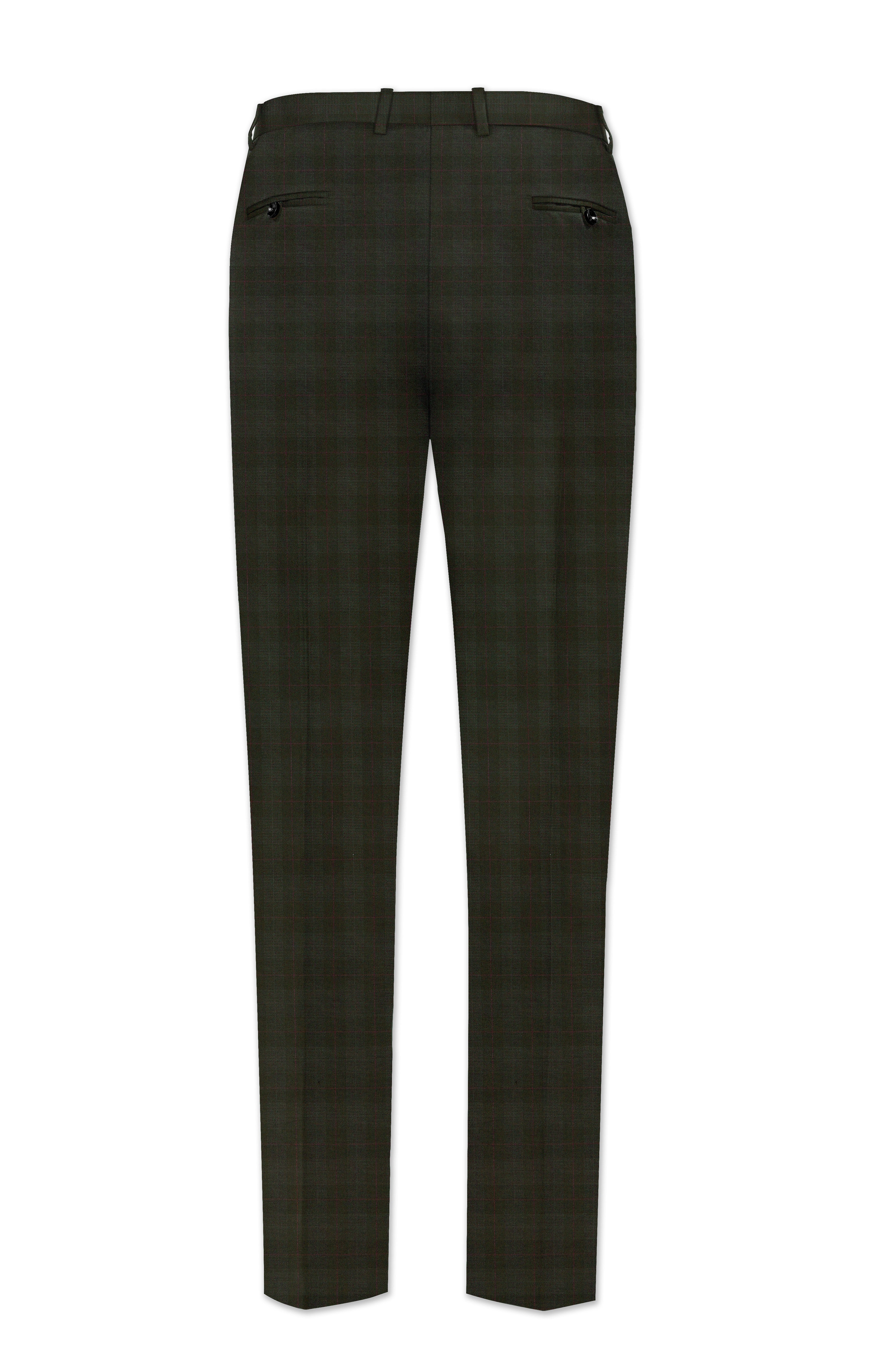 Viricheck-Birch Green Windowpane Wool Rich Stretchable Waistband Pant