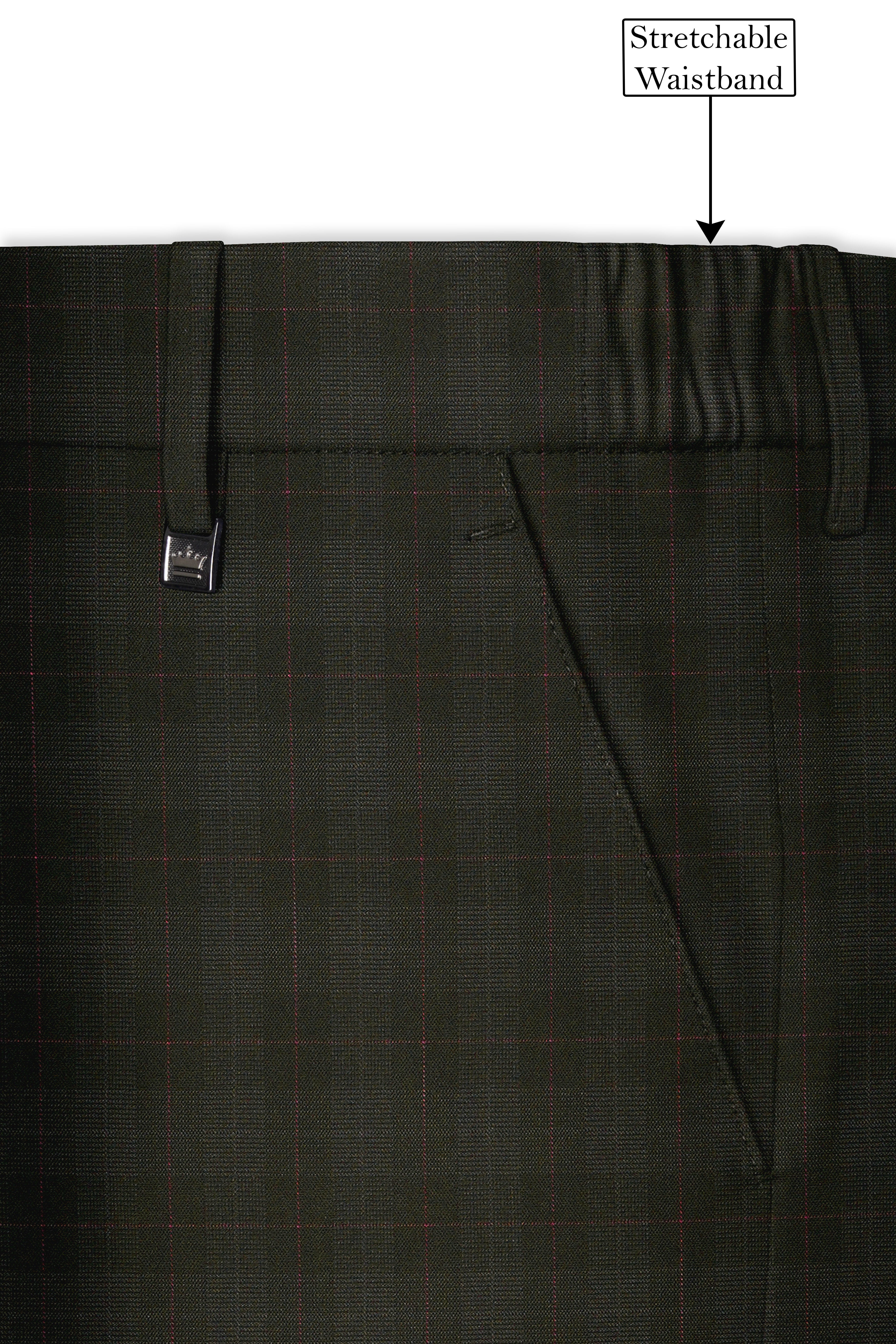 Viricheck-Birch Green Windowpane Wool Rich Stretchable Waistband Pant