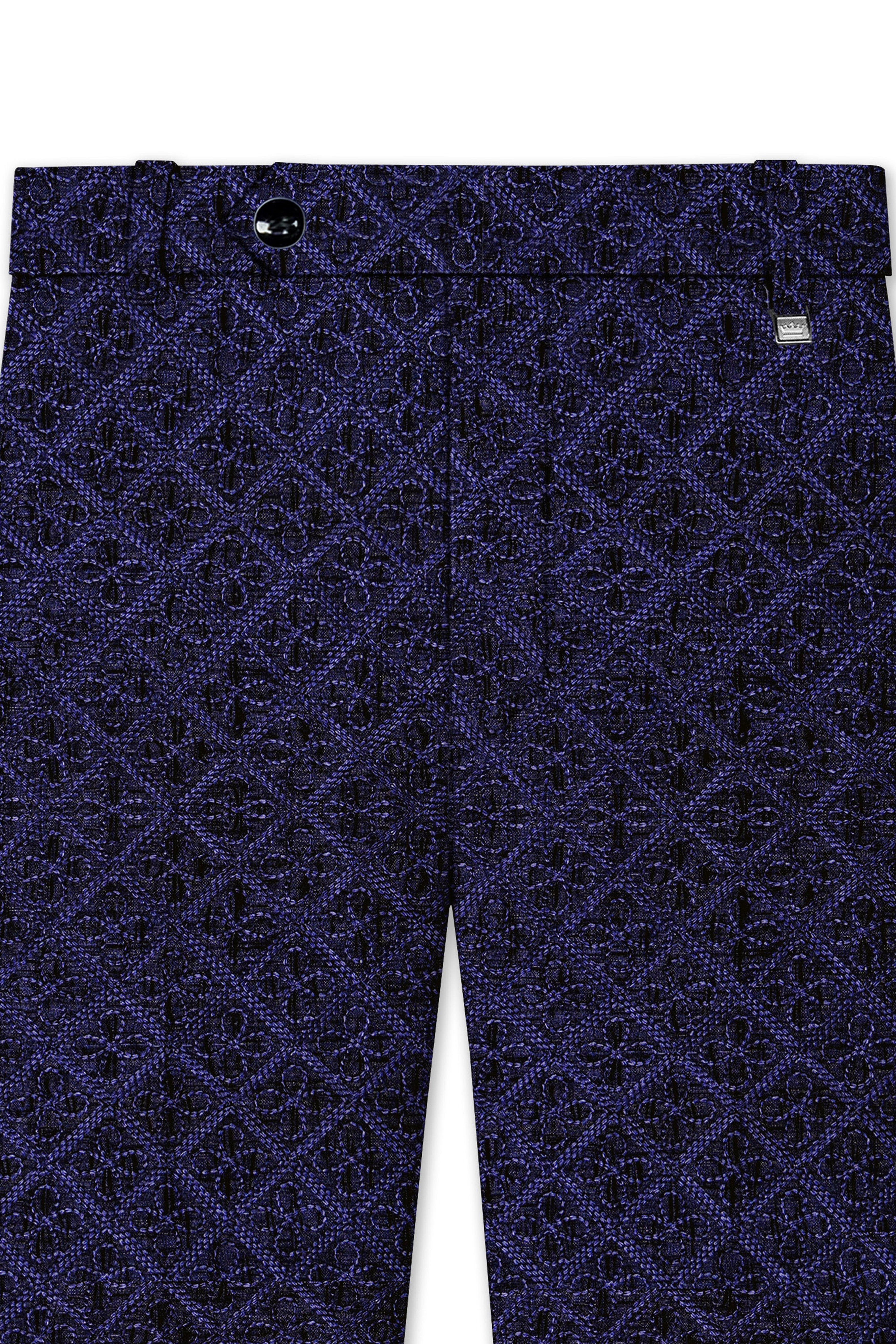Florivue-Mirage Blue Flower Thread Embroidered Stretchable Waistband Pant