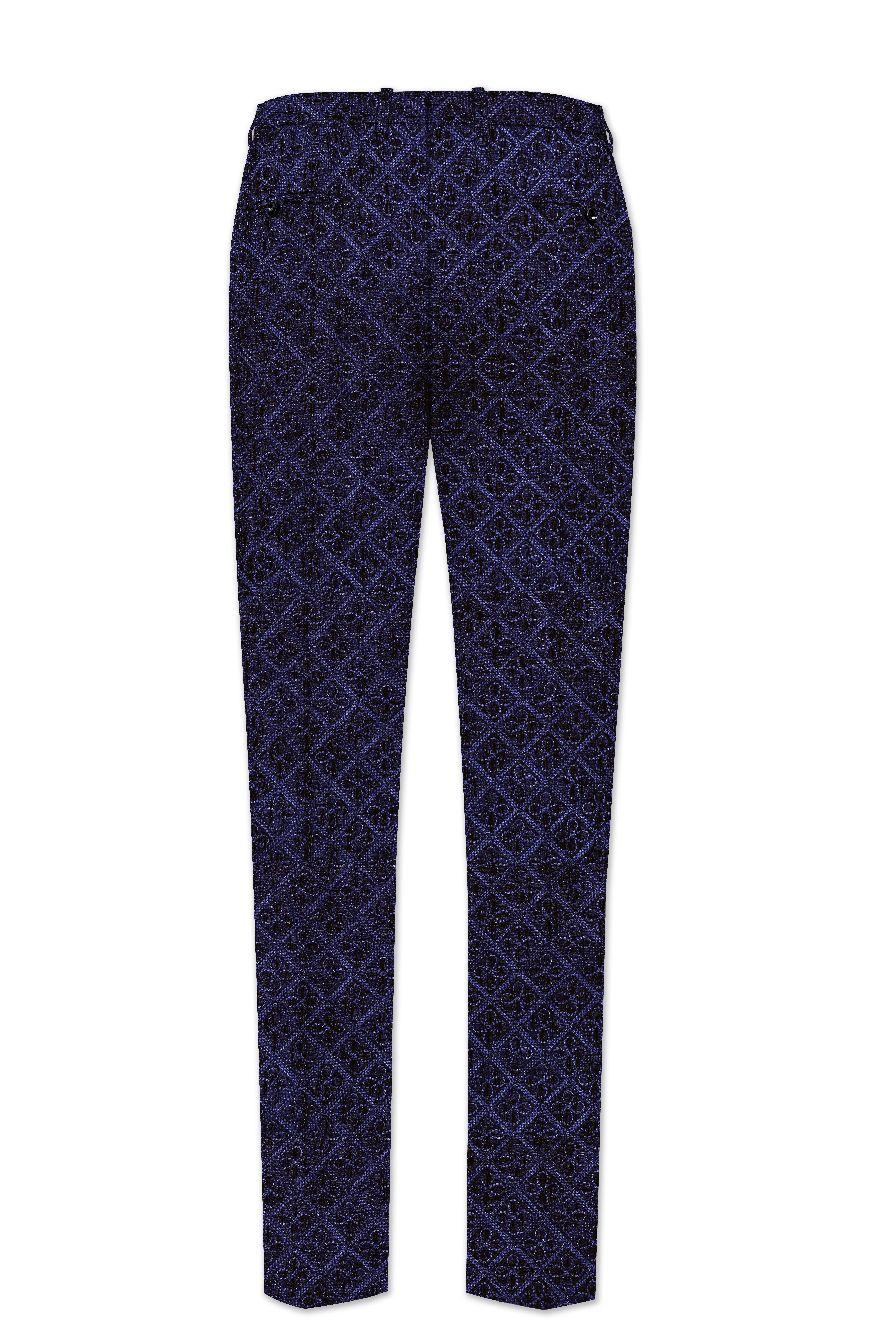 Florivue-Mirage Blue Flower Thread Embroidered Stretchable Waistband Pant