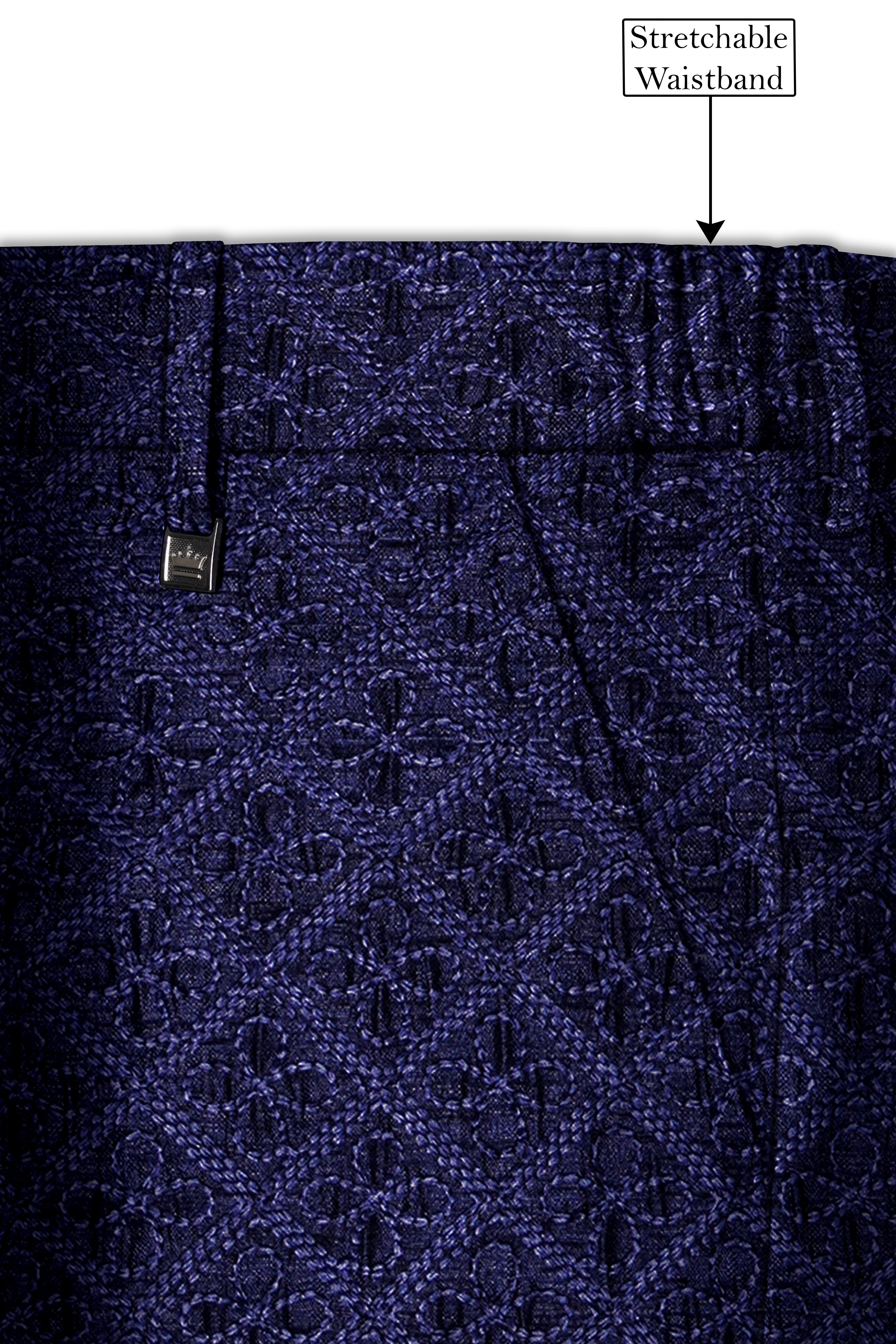 Florivue-Mirage Blue Flower Thread Embroidered Stretchable Waistband Pant