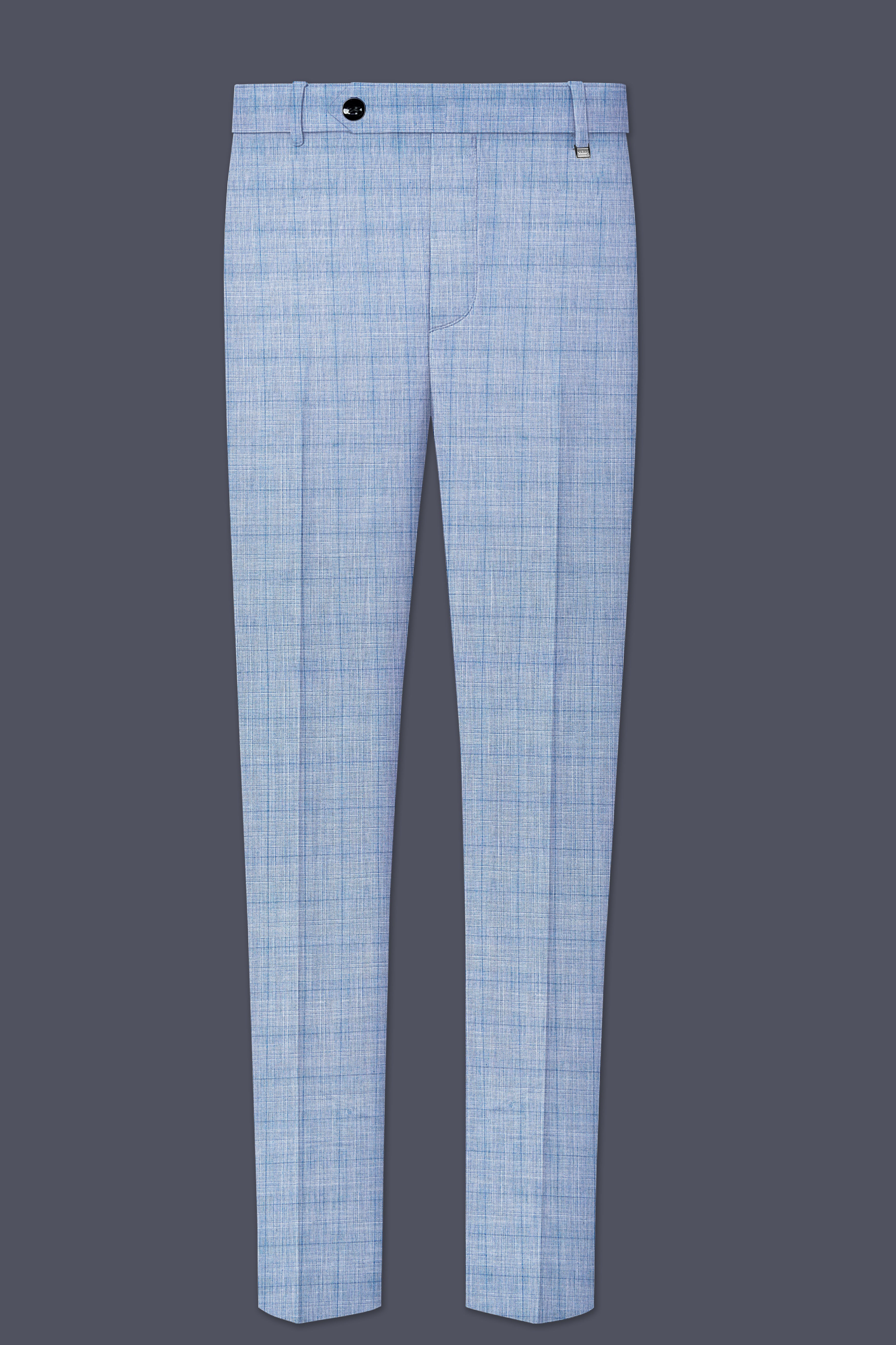 Aurelien-Cornflower Blue Windowpane Wool Rich Stretchable Waistband Pant