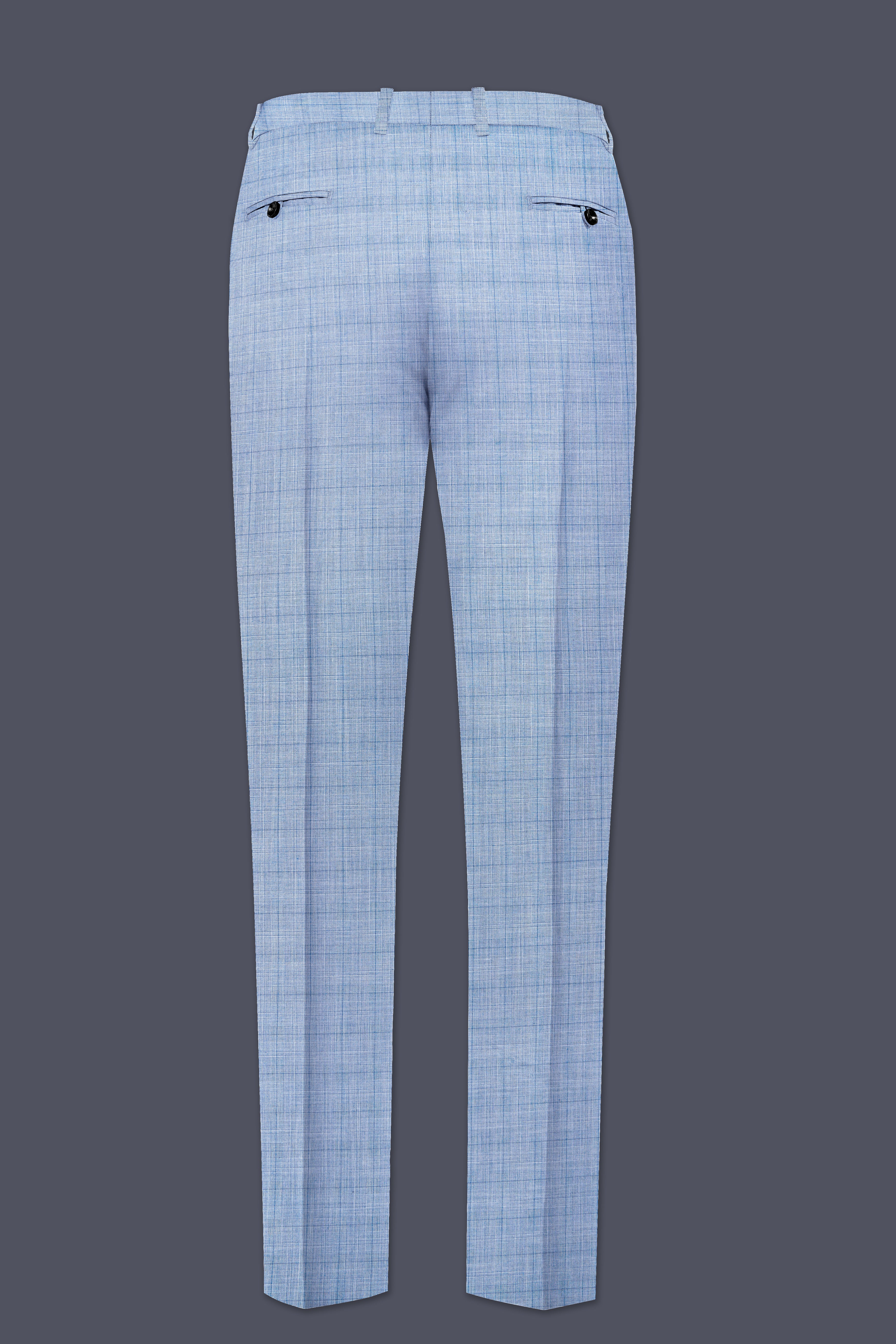 Aurelien-Cornflower Blue Windowpane Wool Rich Stretchable Waistband Pant