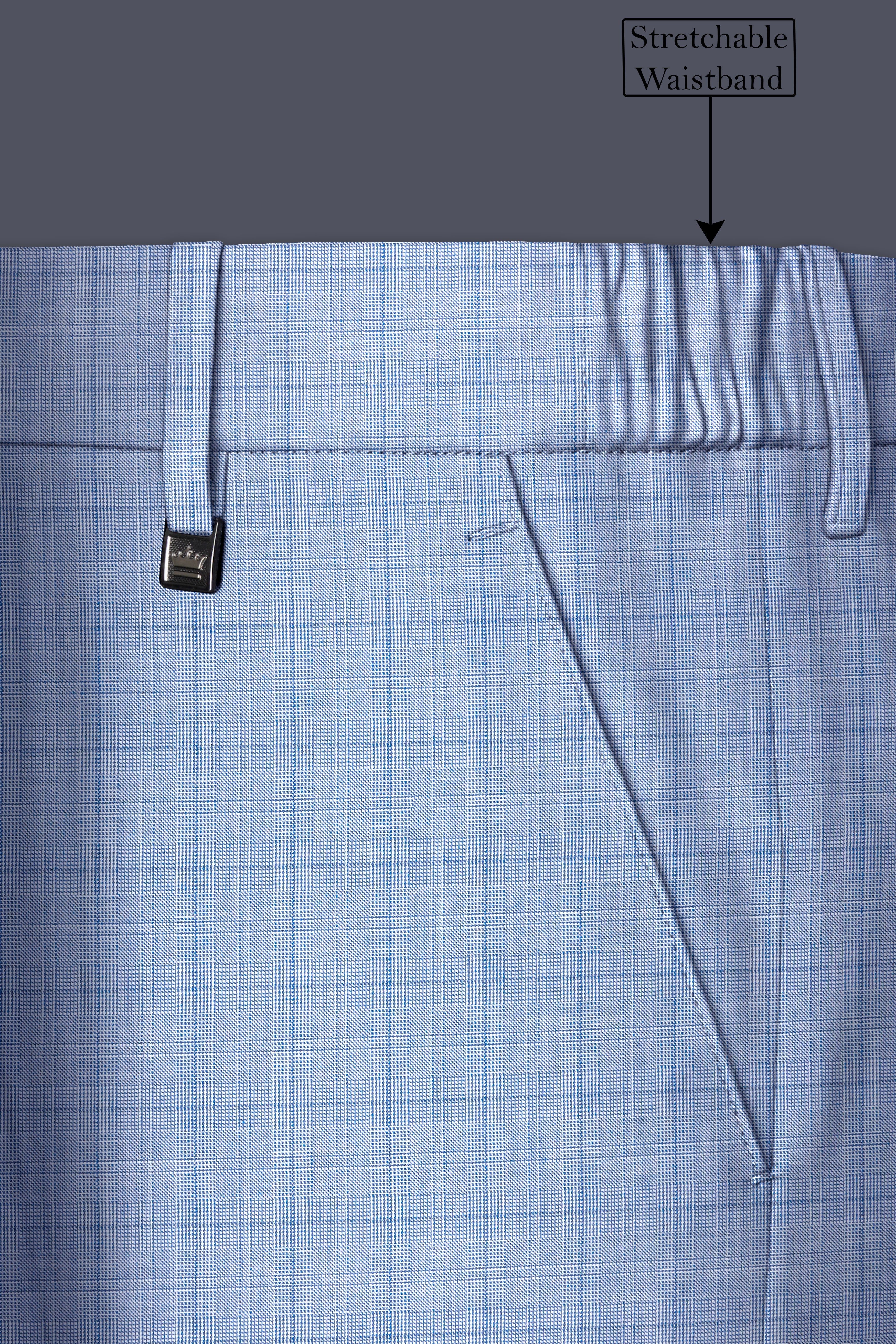 Aurelien-Cornflower Blue Windowpane Wool Rich Stretchable Waistband Pant