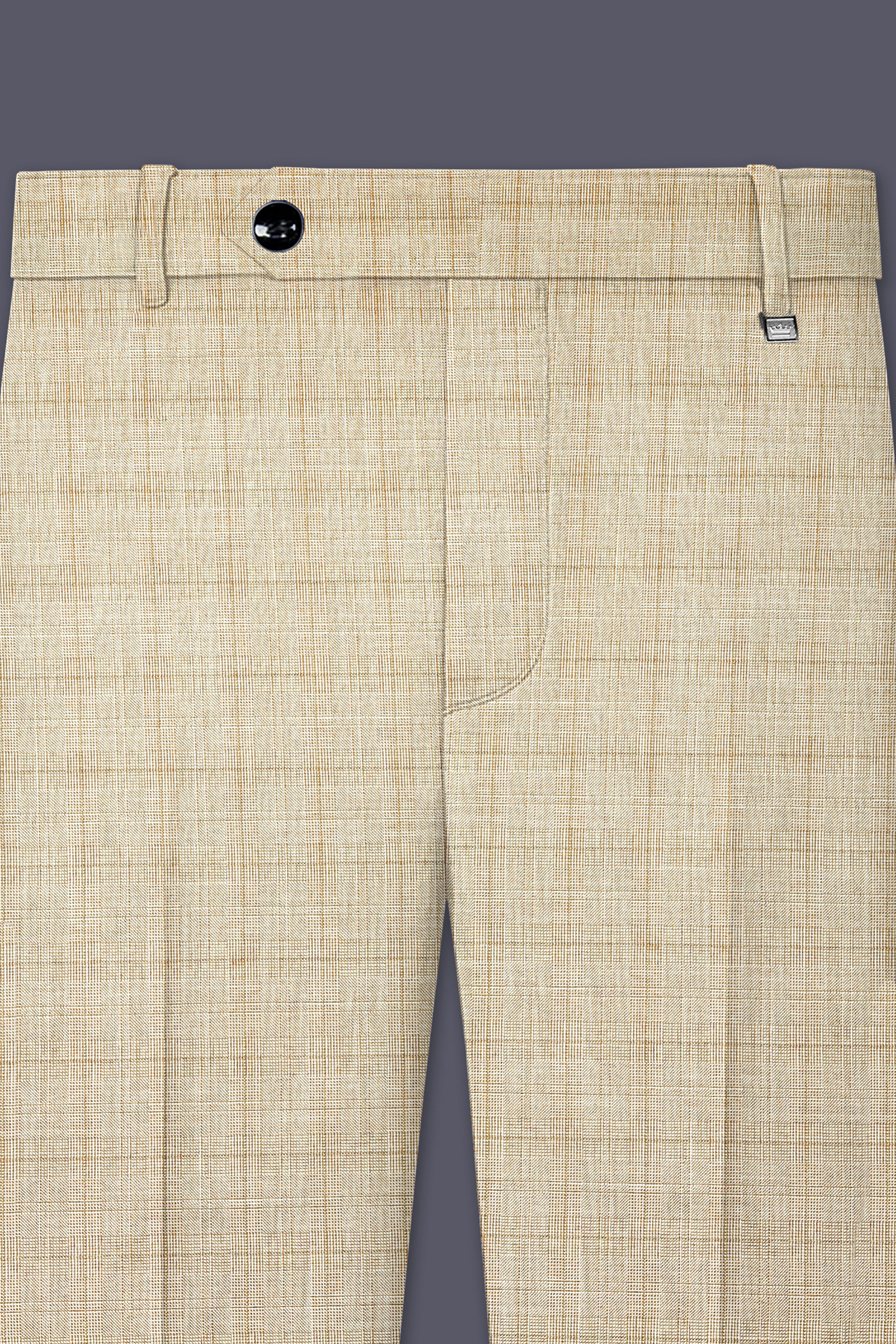 Alviora-Rodeo Dust Cream Windowpane Wool Rich Stretchable Waistband Pant