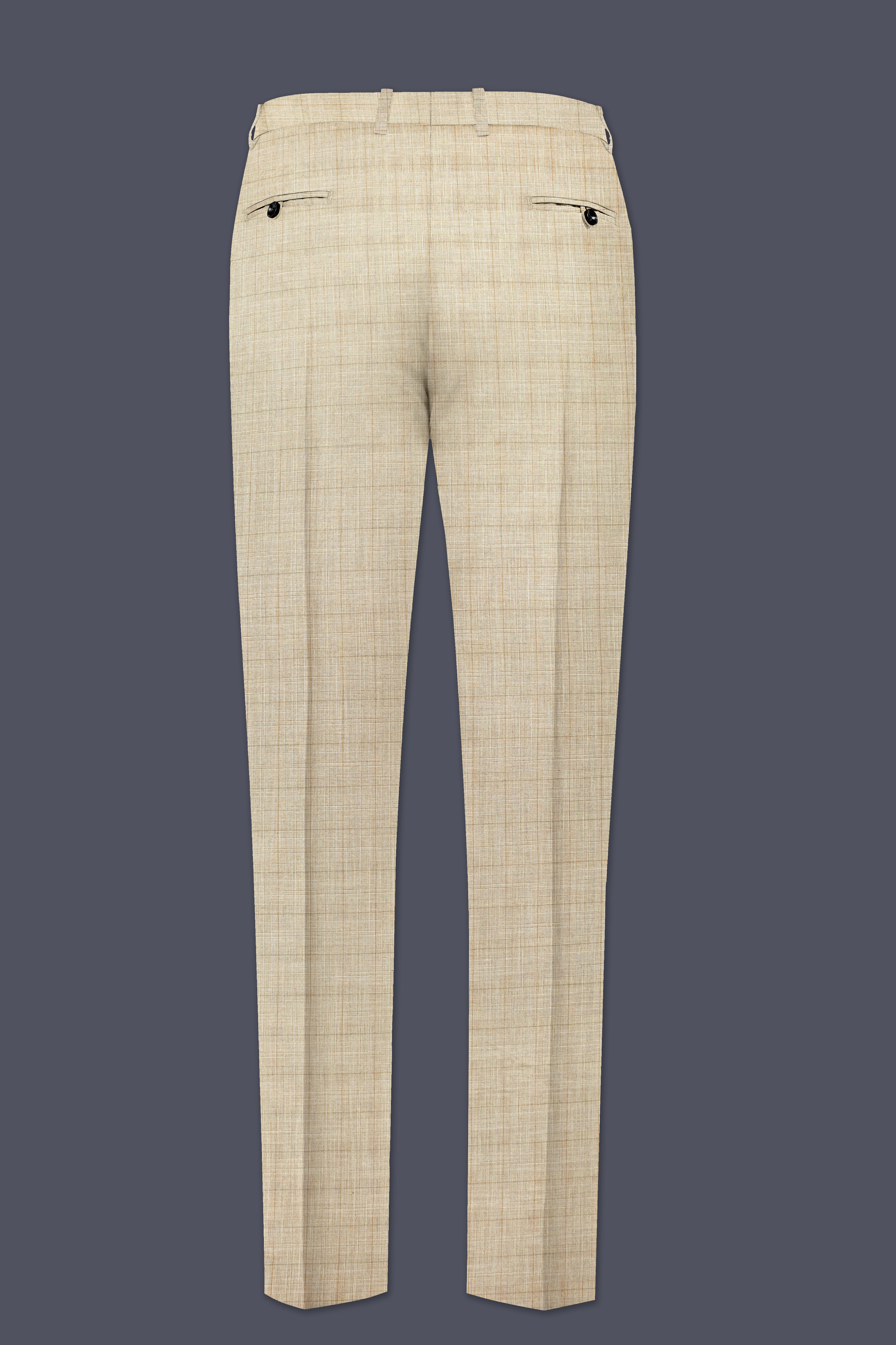 Alviora-Rodeo Dust Cream Windowpane Wool Rich Stretchable Waistband Pant