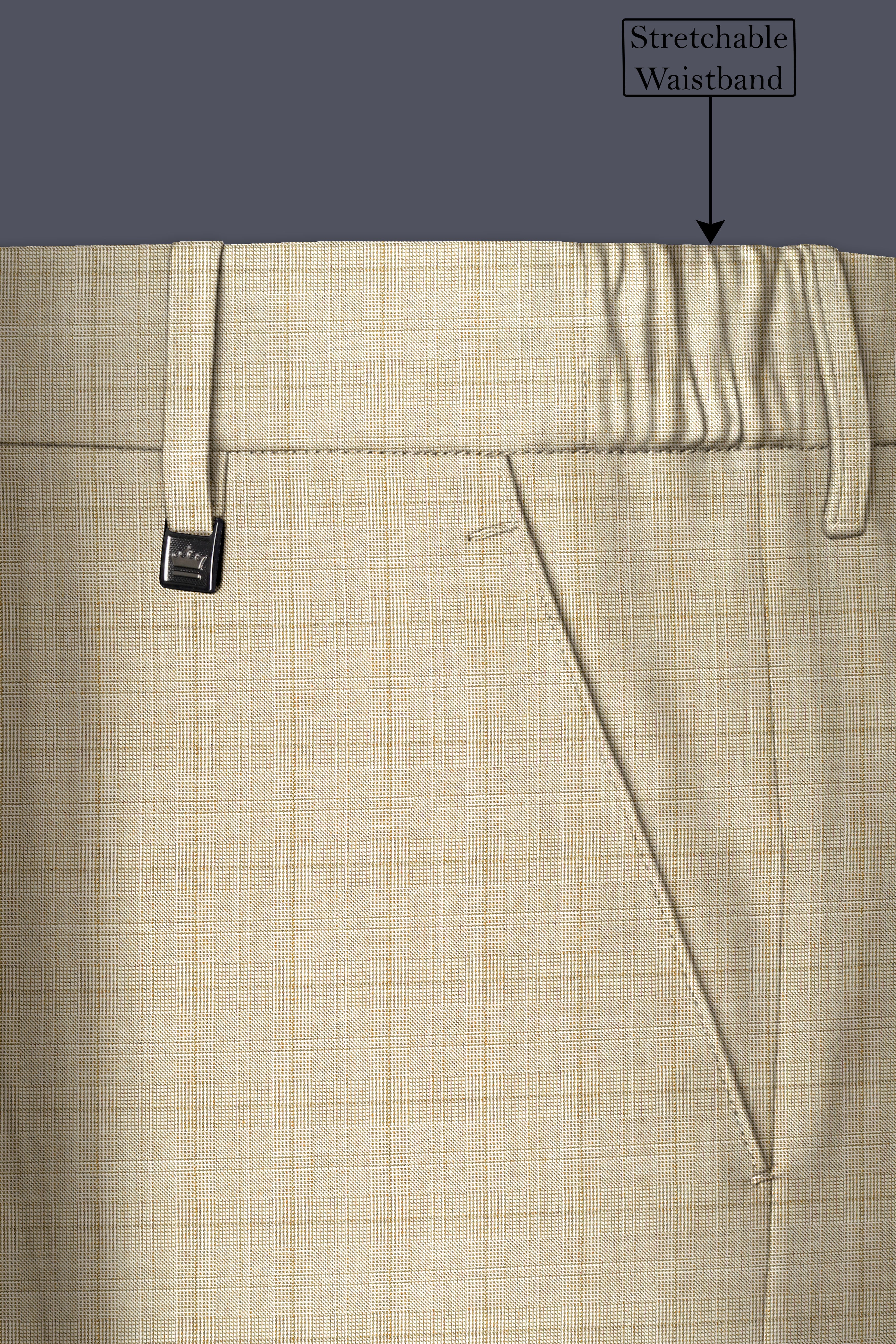 Alviora-Rodeo Dust Cream Windowpane Wool Rich Stretchable Waistband Pant