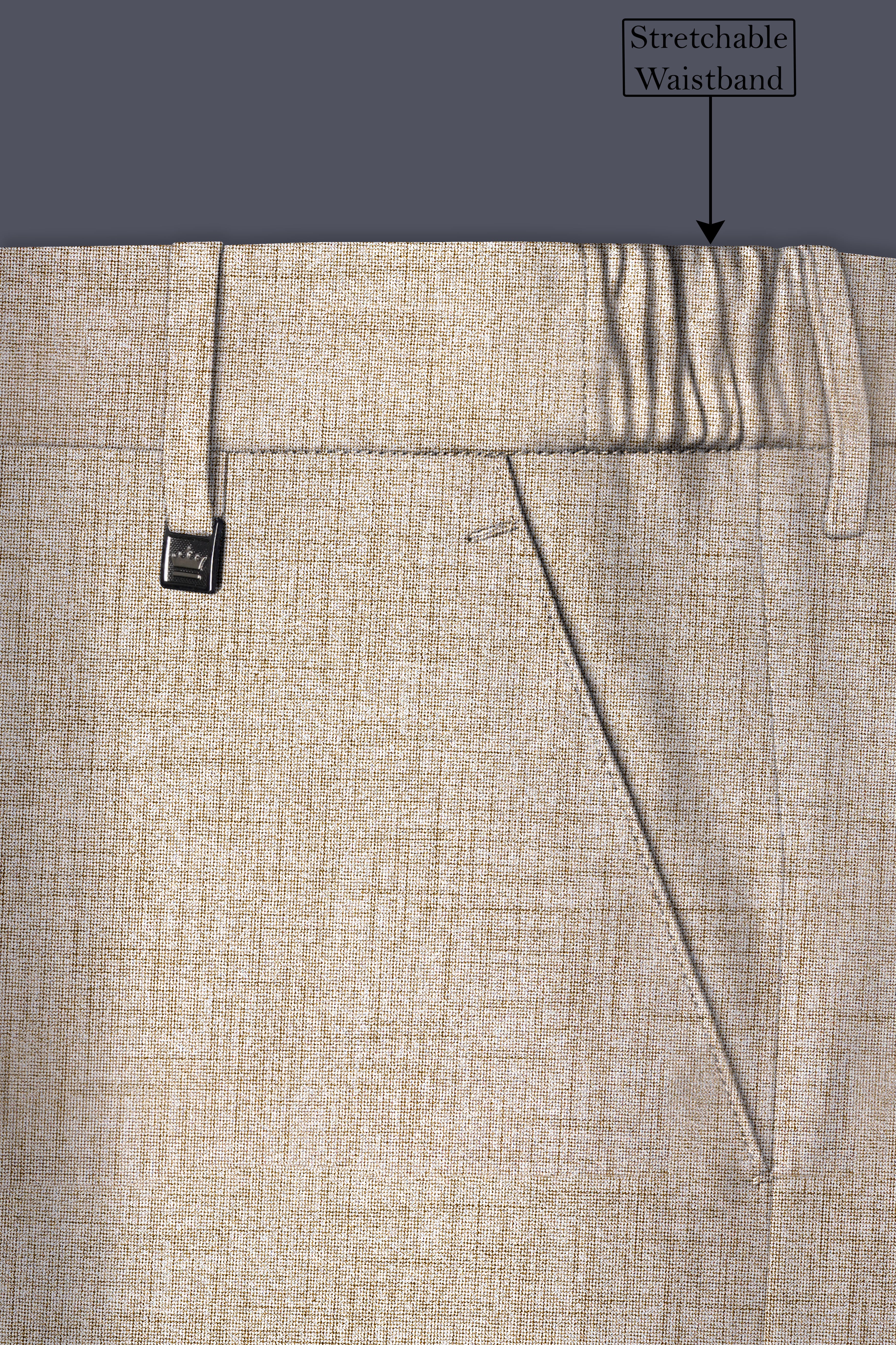 Auricrem-Martini Cream Textured Wool Rich Stretchable Waistband Pant