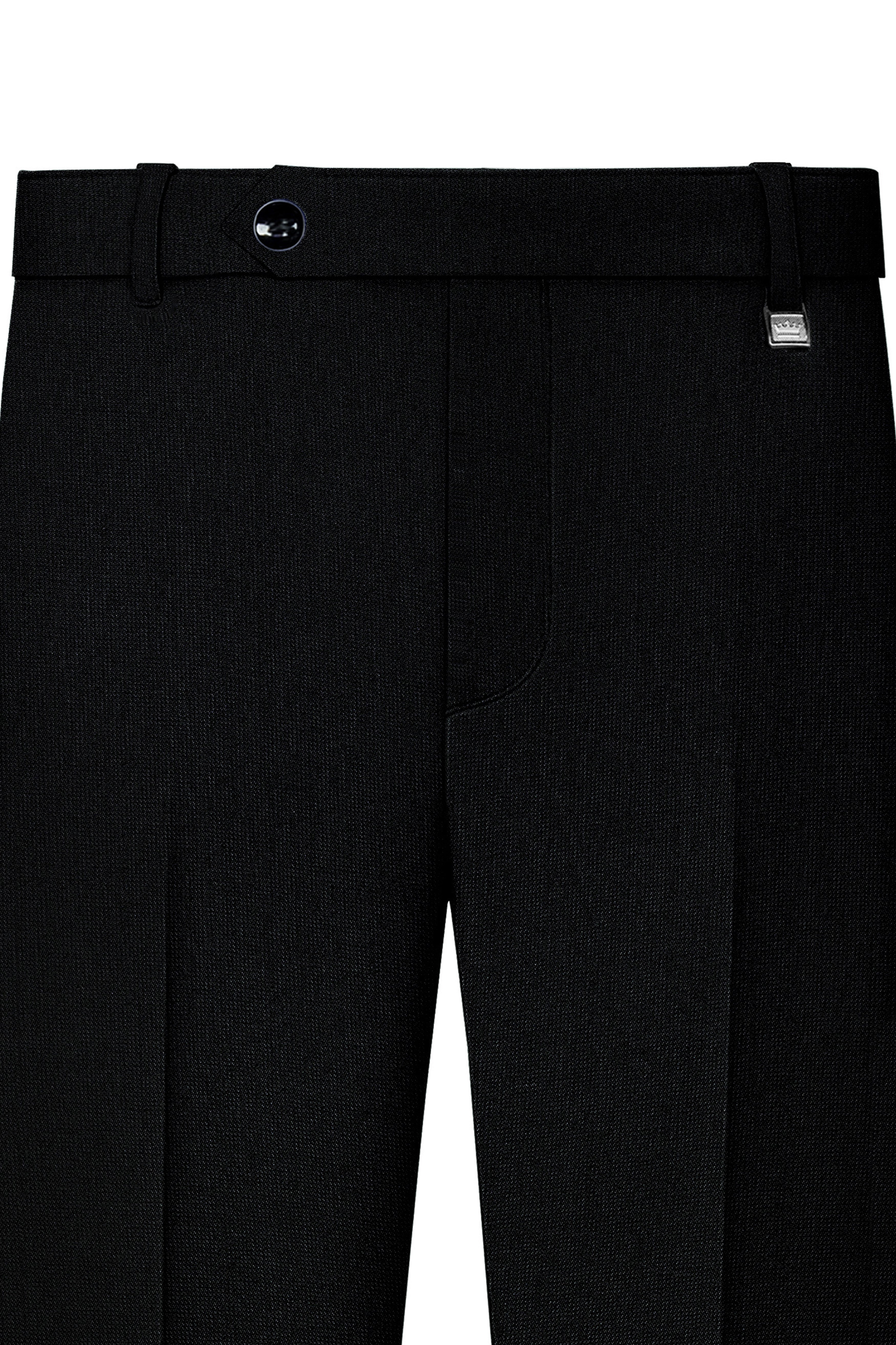 Noctivell-Jade Black Textured Wool Rich Stretchable Waistband Pant