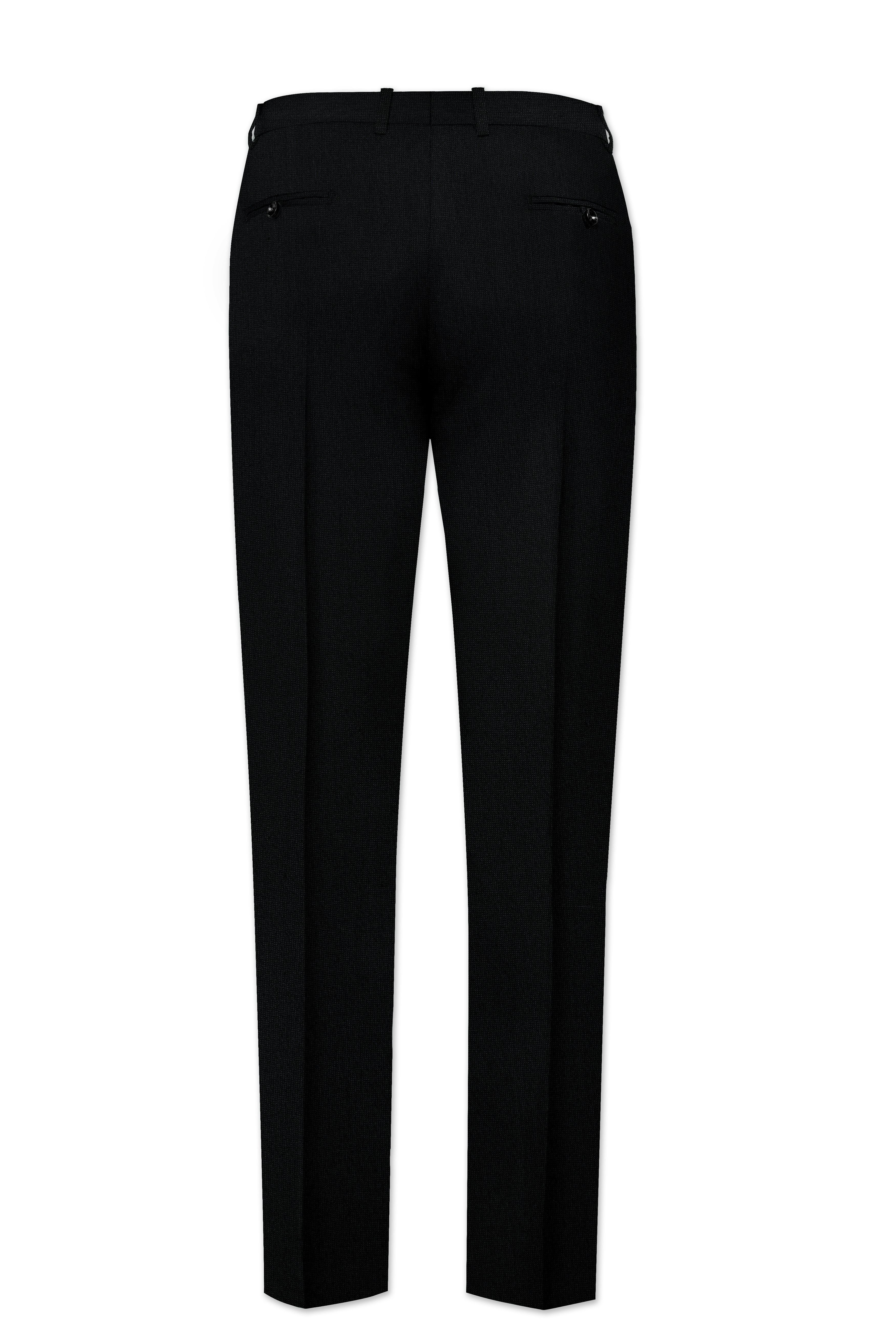 Noctivell-Jade Black Textured Wool Rich Stretchable Waistband Pant