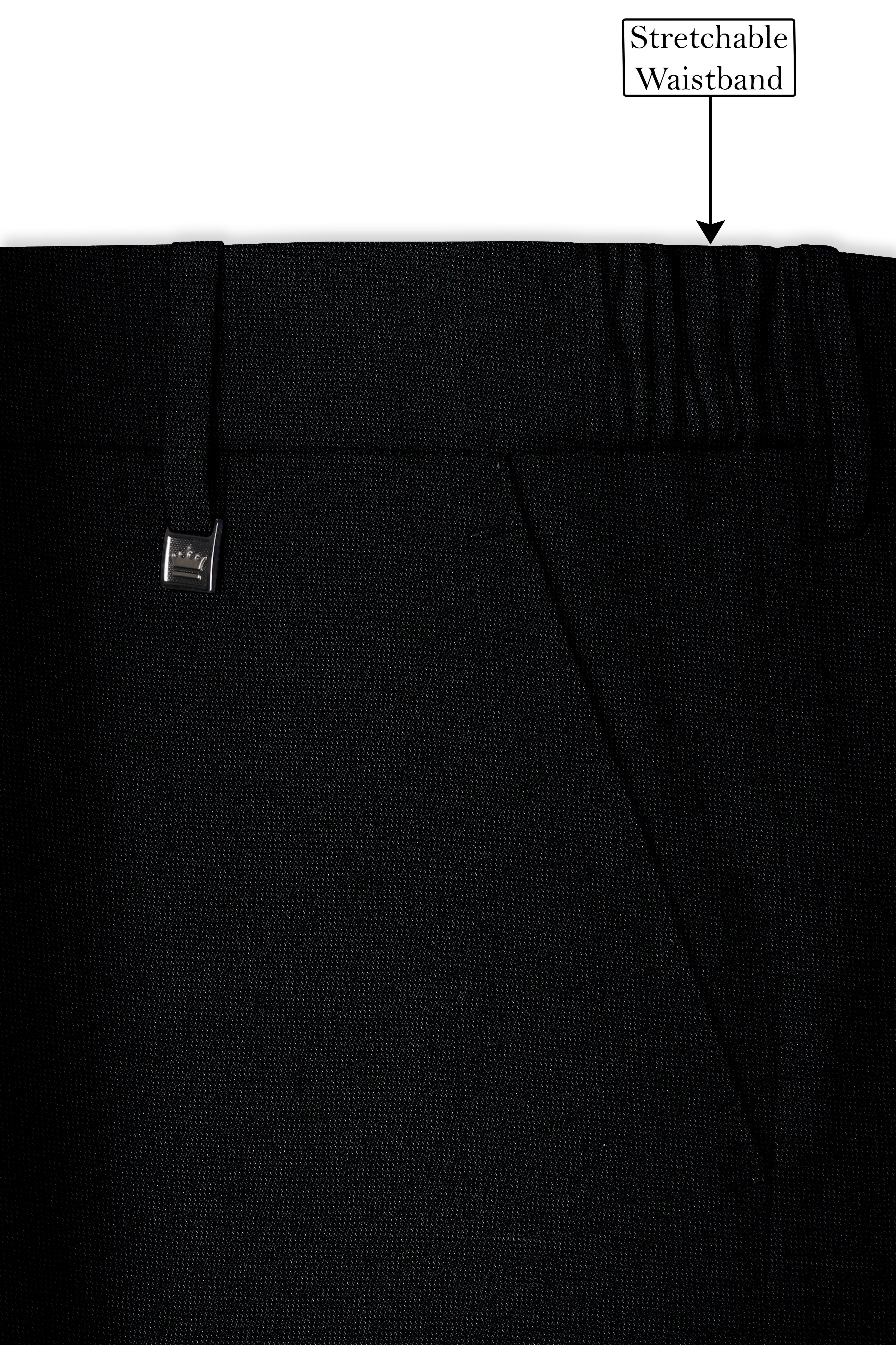 Noctivell-Jade Black Textured Wool Rich Stretchable Waistband Pant