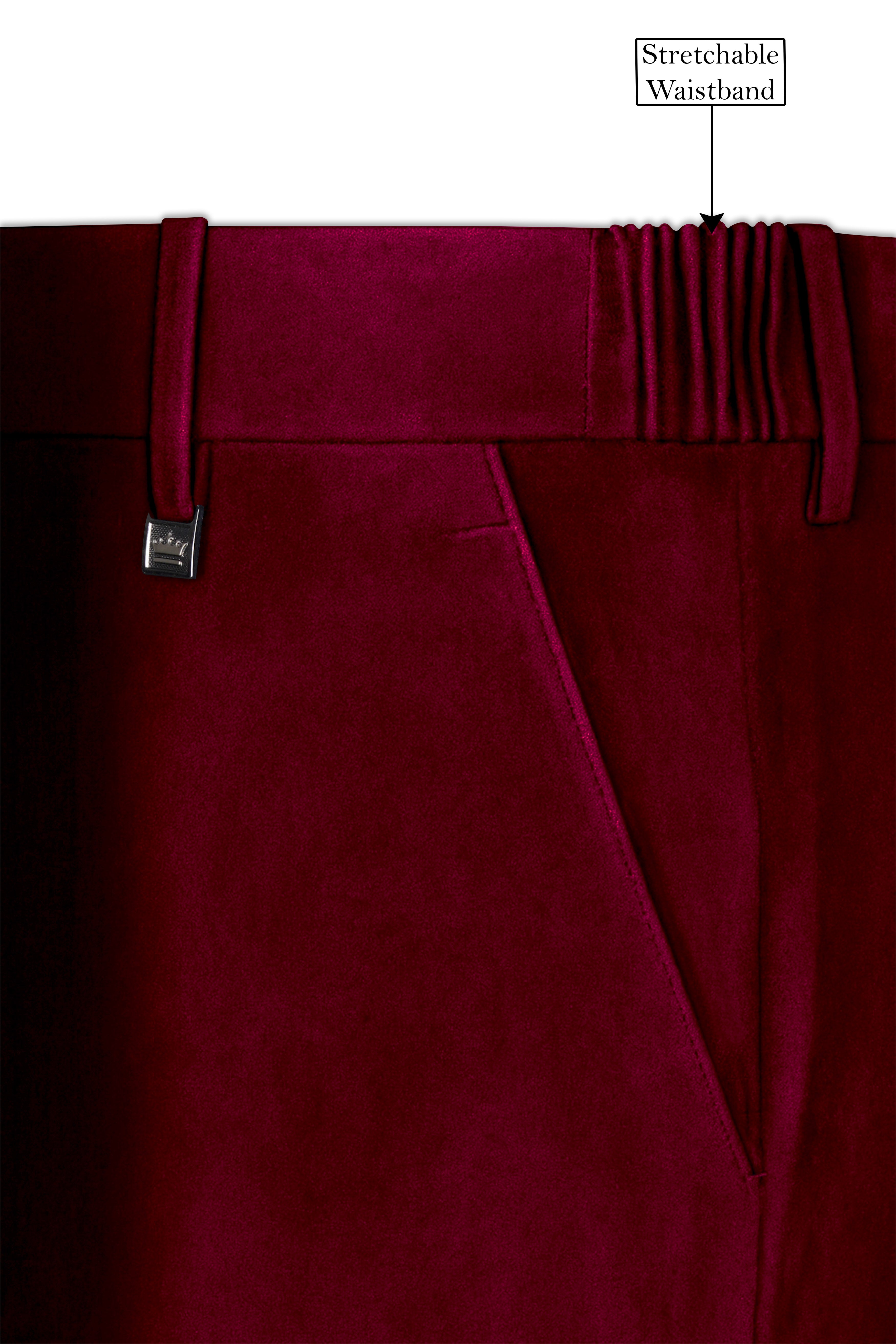 Marcrest-Castro maroon Velvet Stretchable Waistband Pant