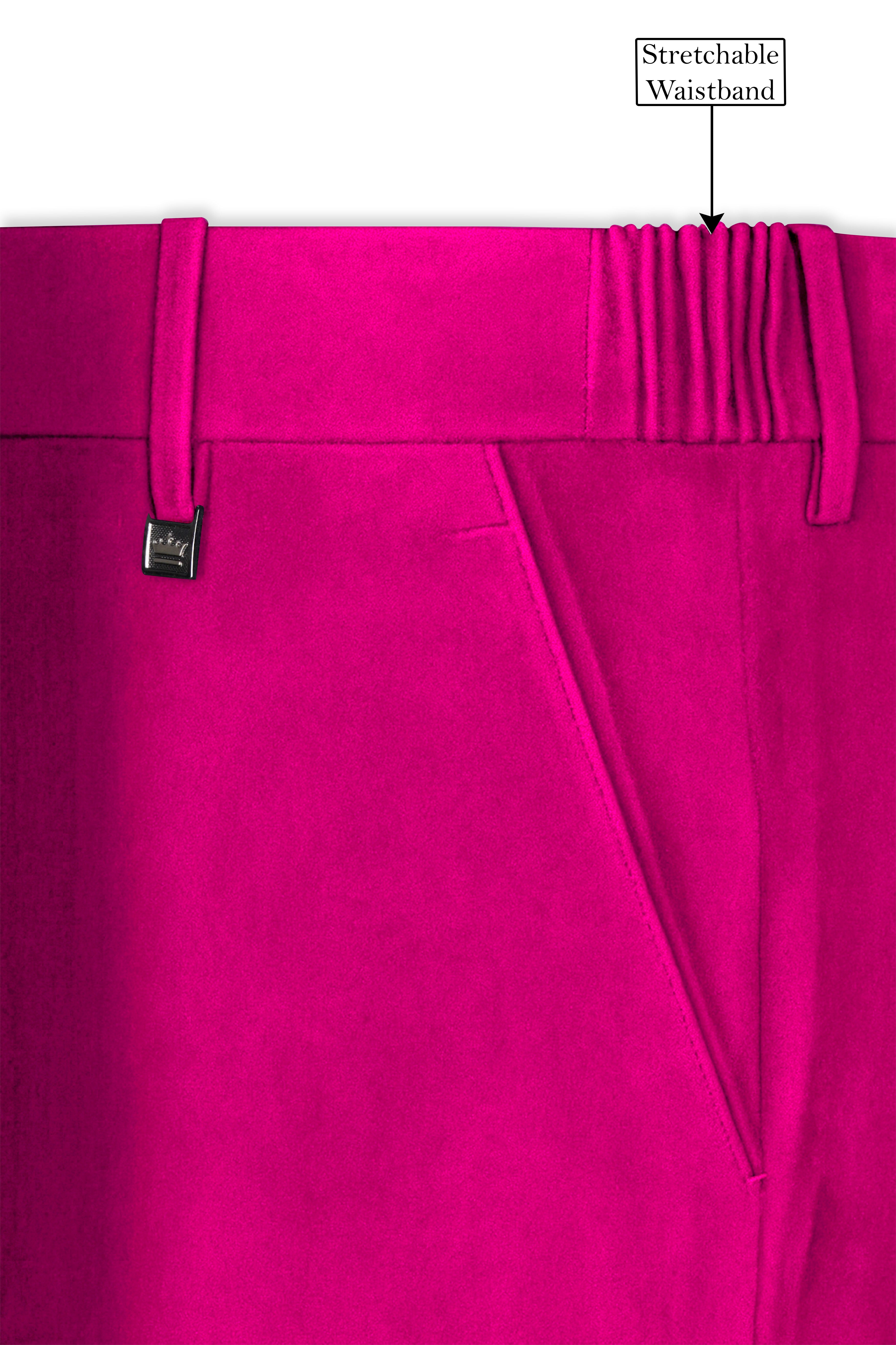 Rosivell-Fuchsia Pink Velvet Stretchable Waistband Pant