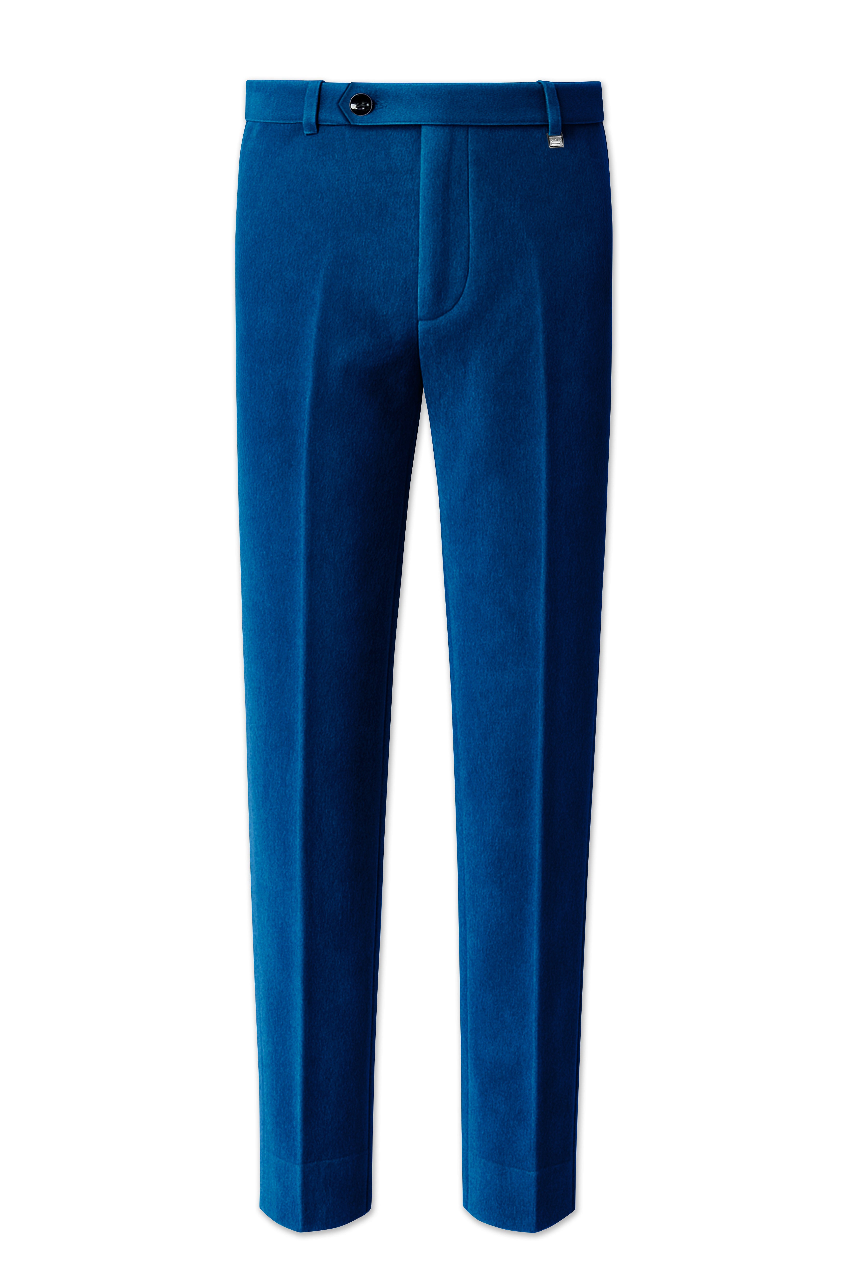 Velcrest-Prussian Blue Velvet Stretchable Waistband Pant