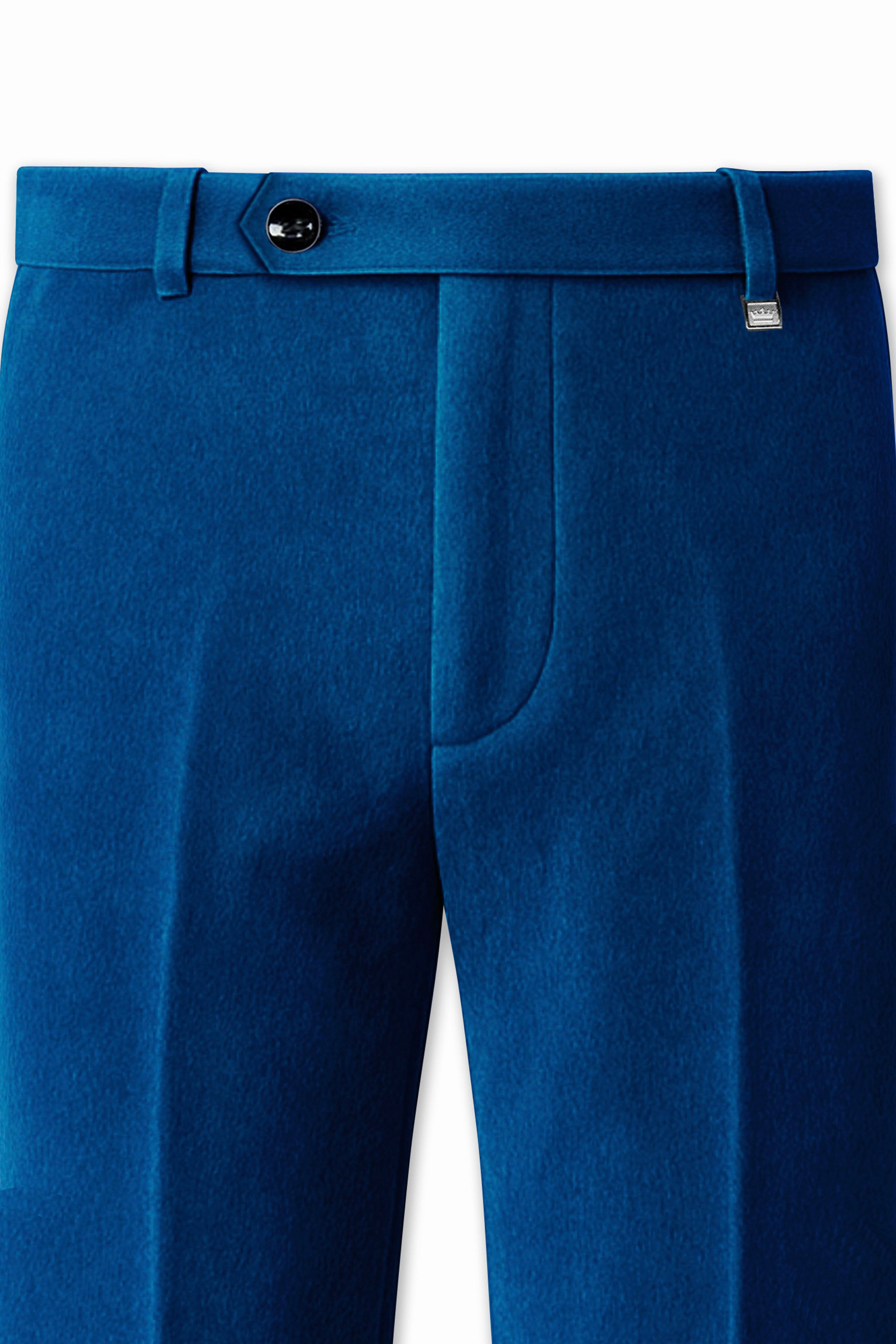 Velcrest-Prussian Blue Velvet Stretchable Waistband Pant