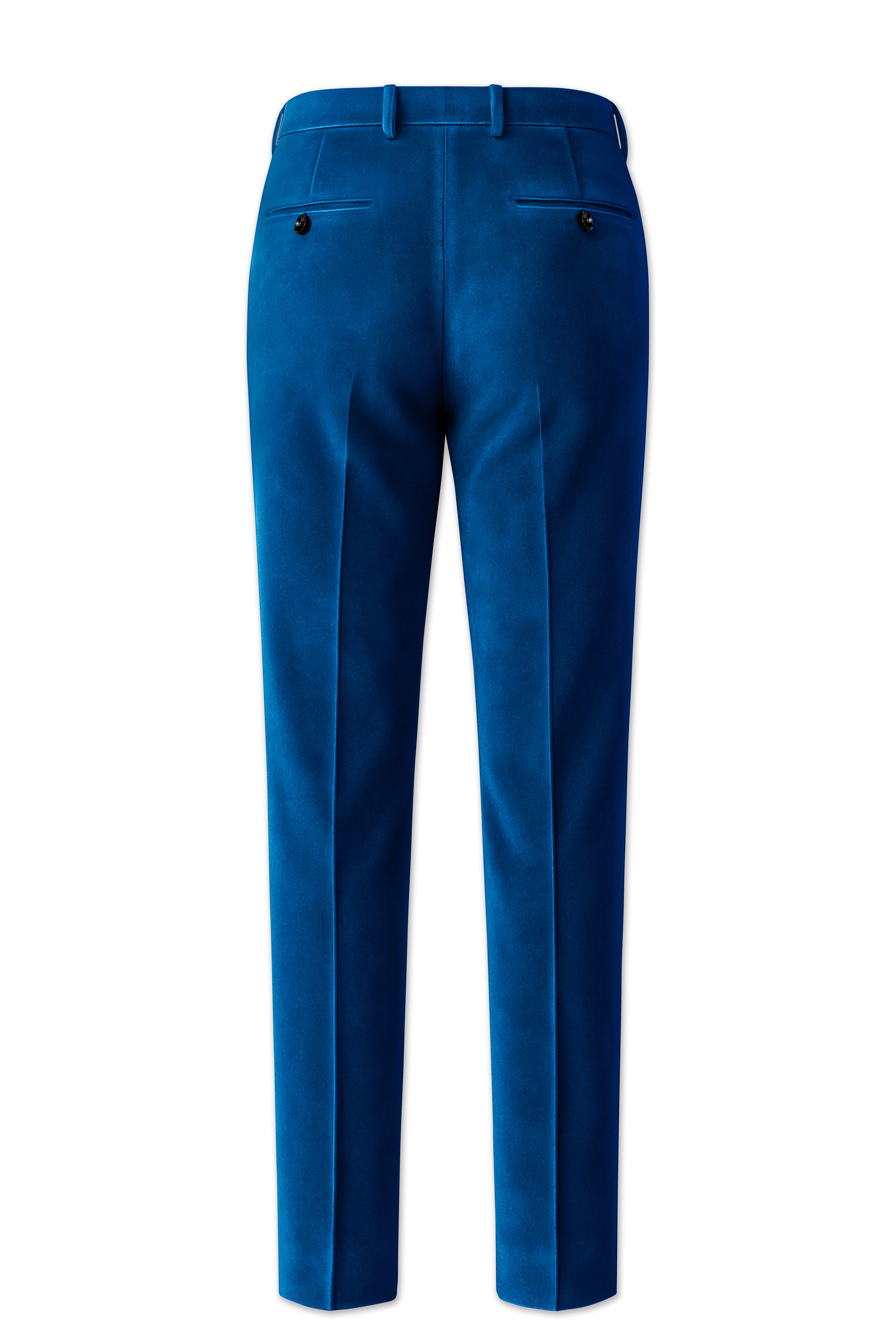 Velcrest-Prussian Blue Velvet Stretchable Waistband Pant