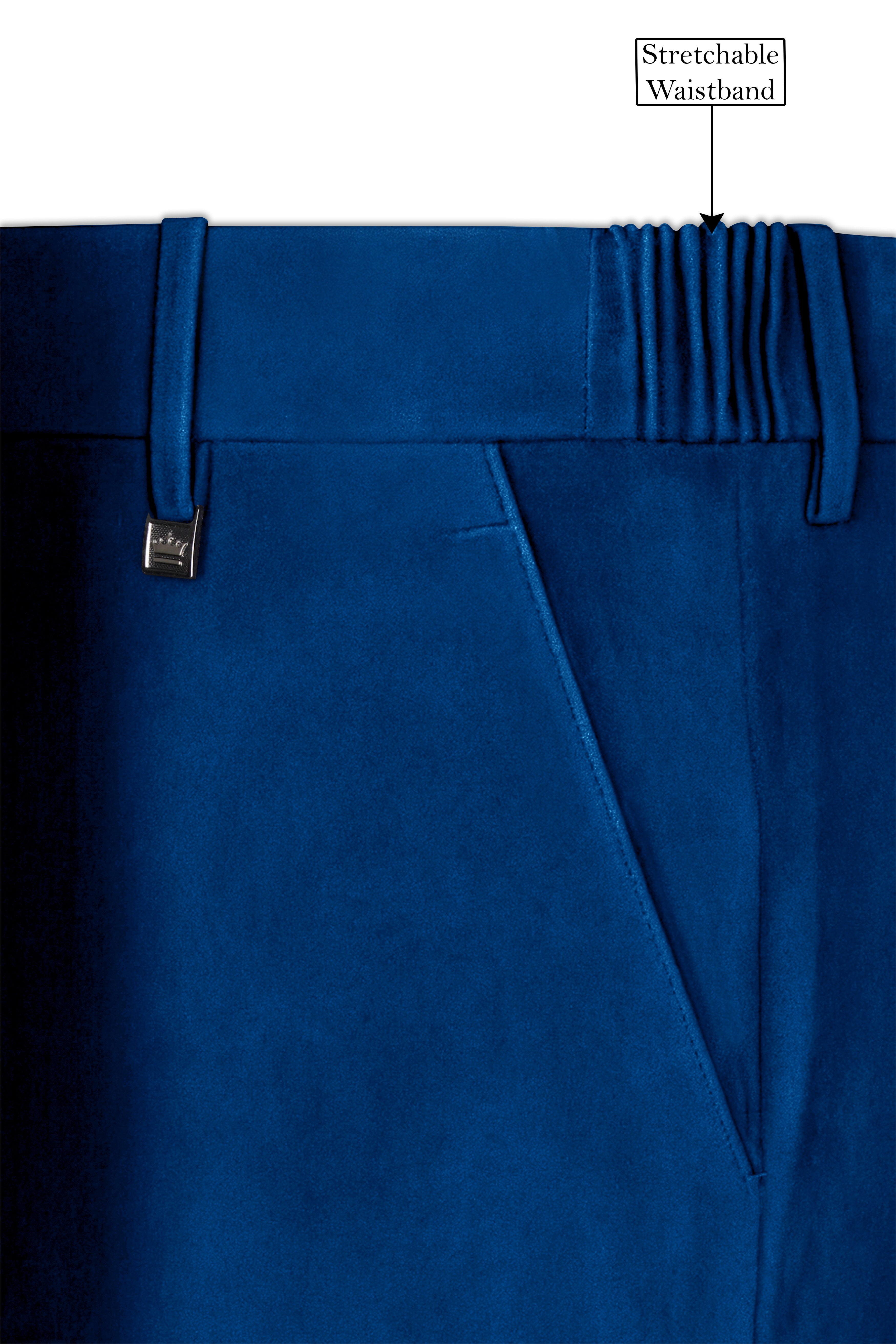 Velcrest-Prussian Blue Velvet Stretchable Waistband Pant