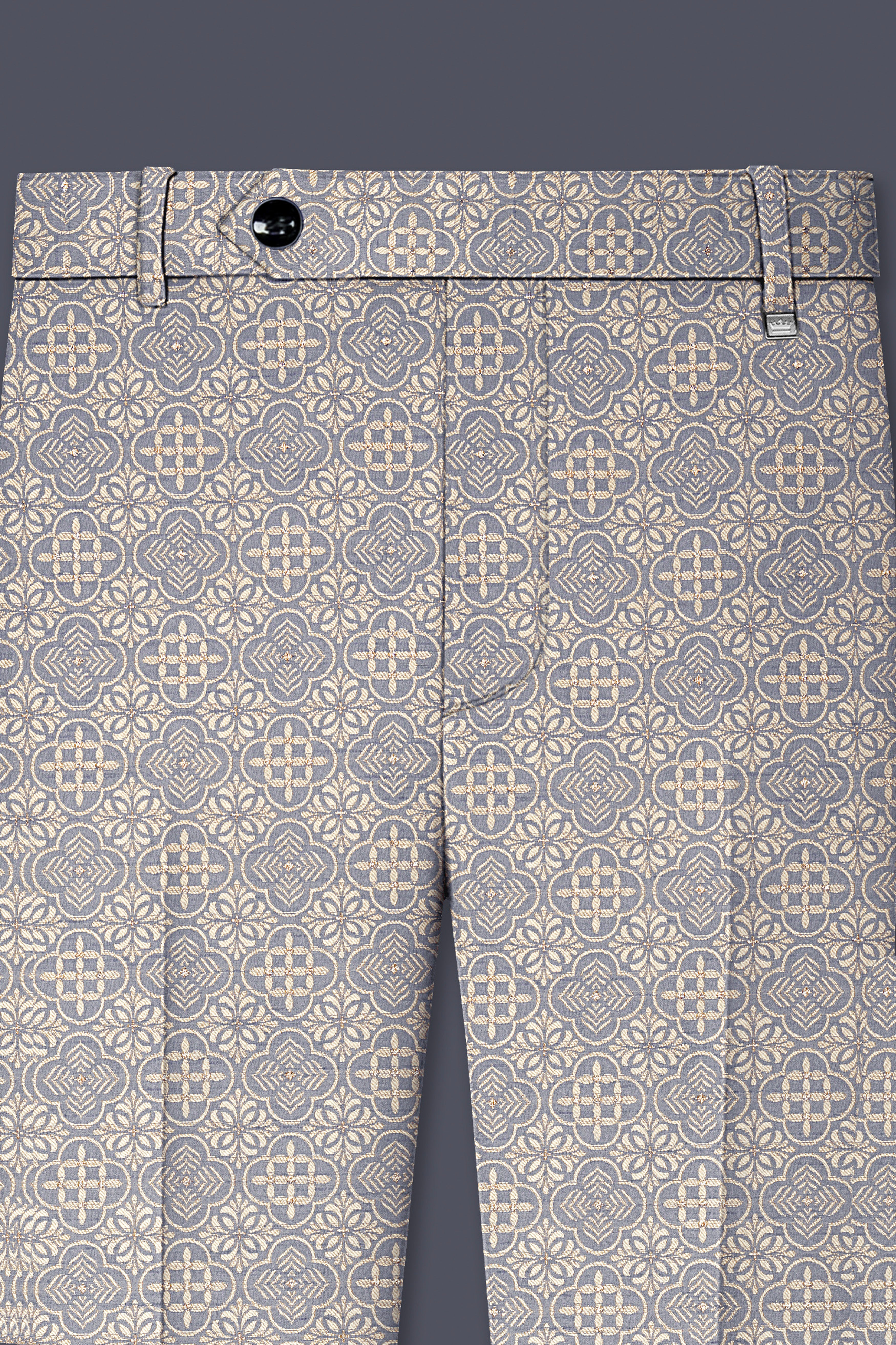 Azuroque-Somke Gray and Desert Jacquard Textured Designer Stretchable Waistband Pant