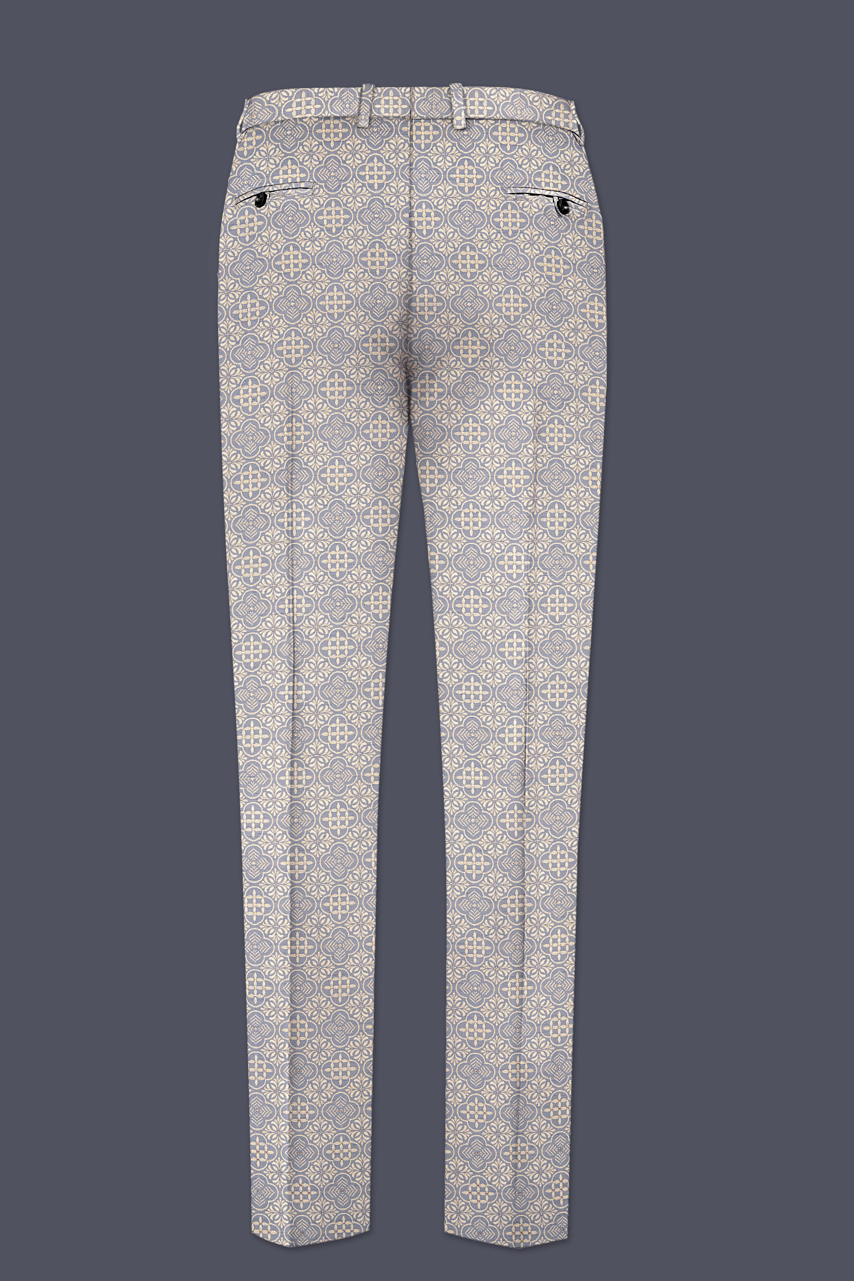 Azuroque-Somke Gray and Desert Jacquard Textured Designer Stretchable Waistband Pant