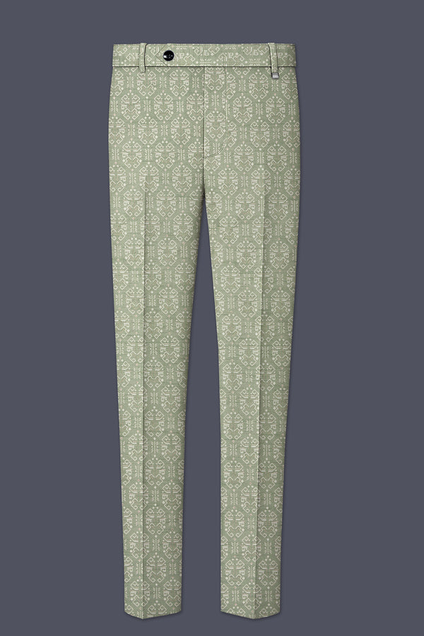 Verlino-Pumice Green and White Jacquard Textured Designer Stretchable Waistband Pant