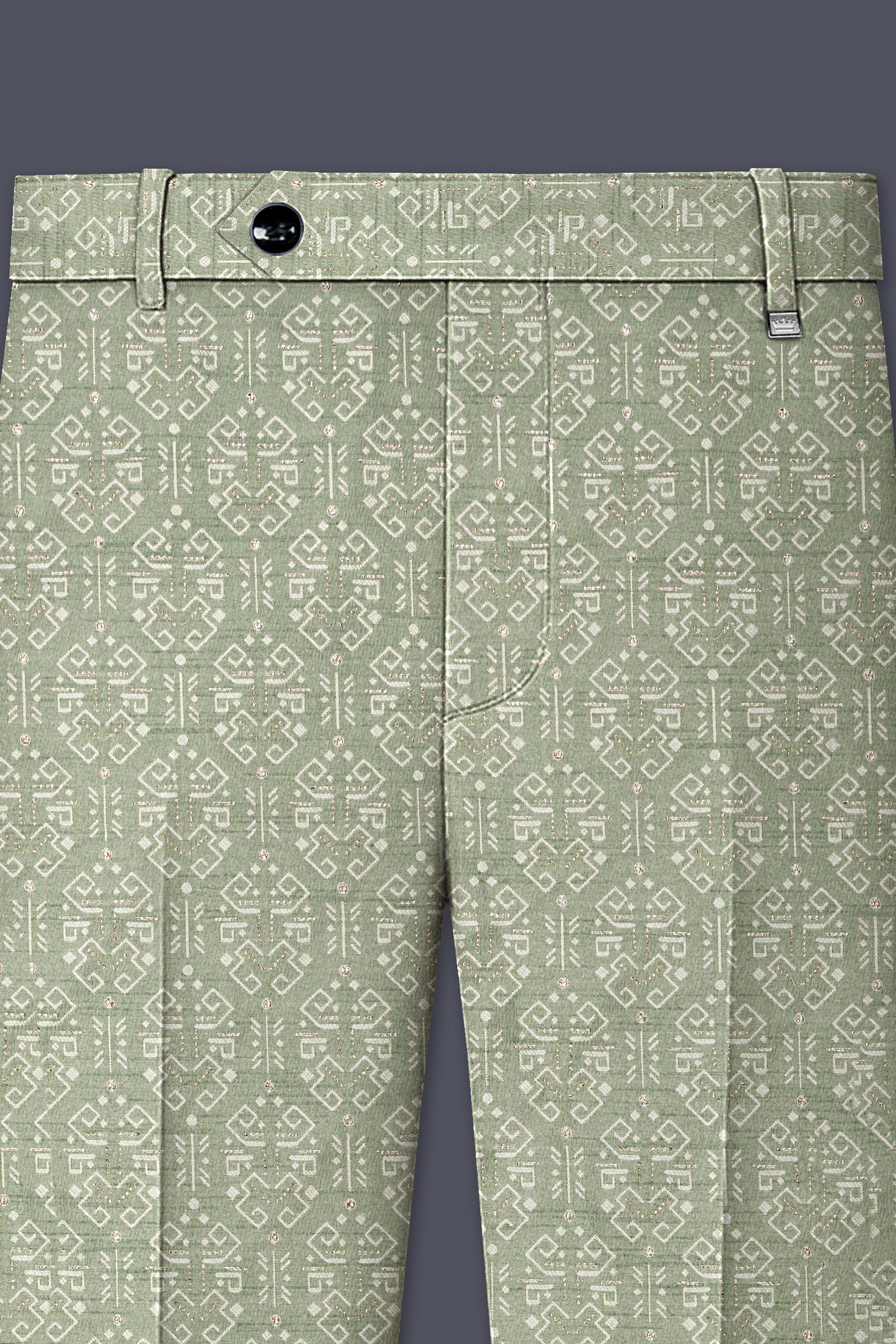 Verlino-Pumice Green and White Jacquard Textured Designer Stretchable Waistband Pant