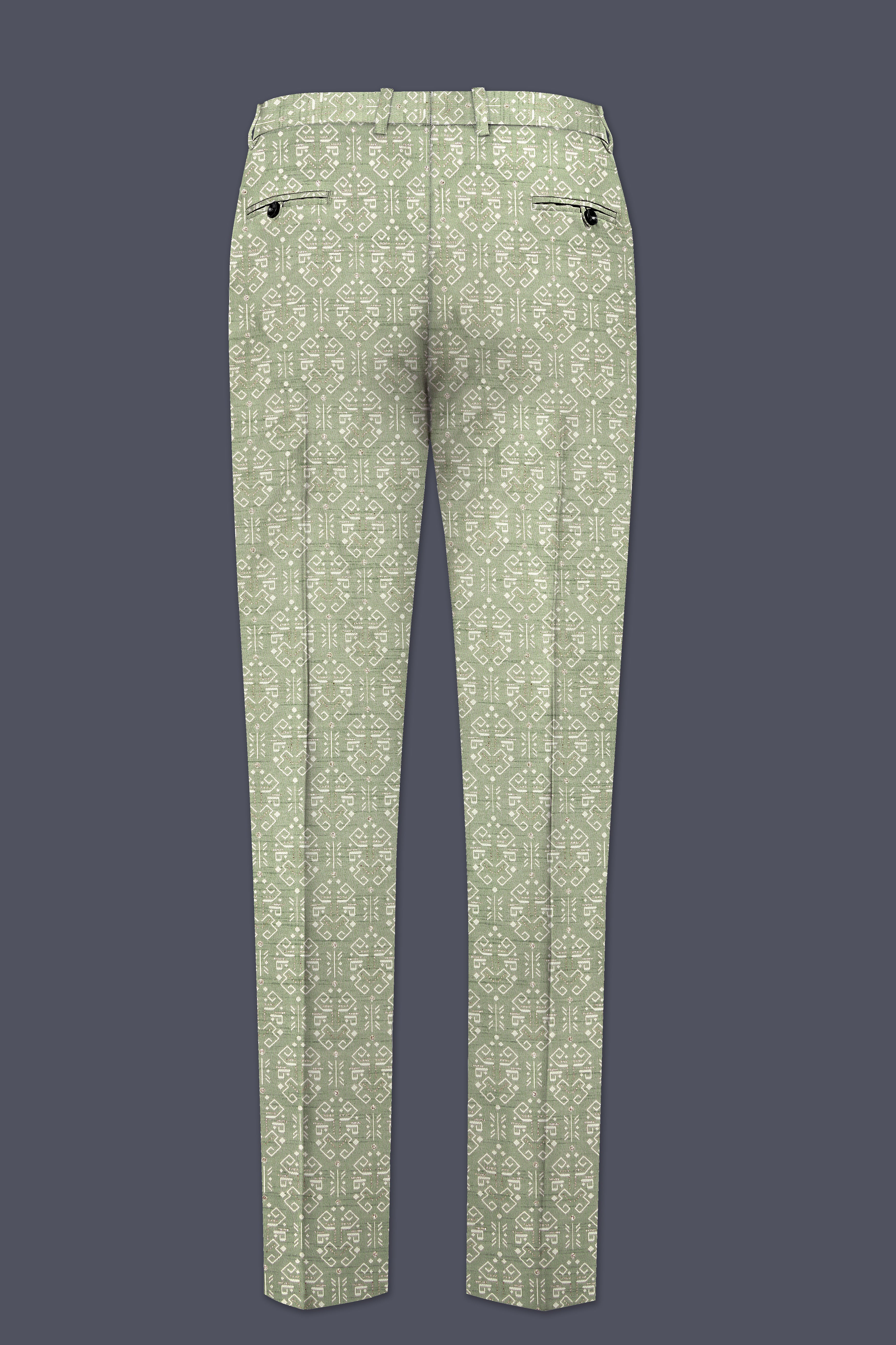 Verlino-Pumice Green and White Jacquard Textured Designer Stretchable Waistband Pant