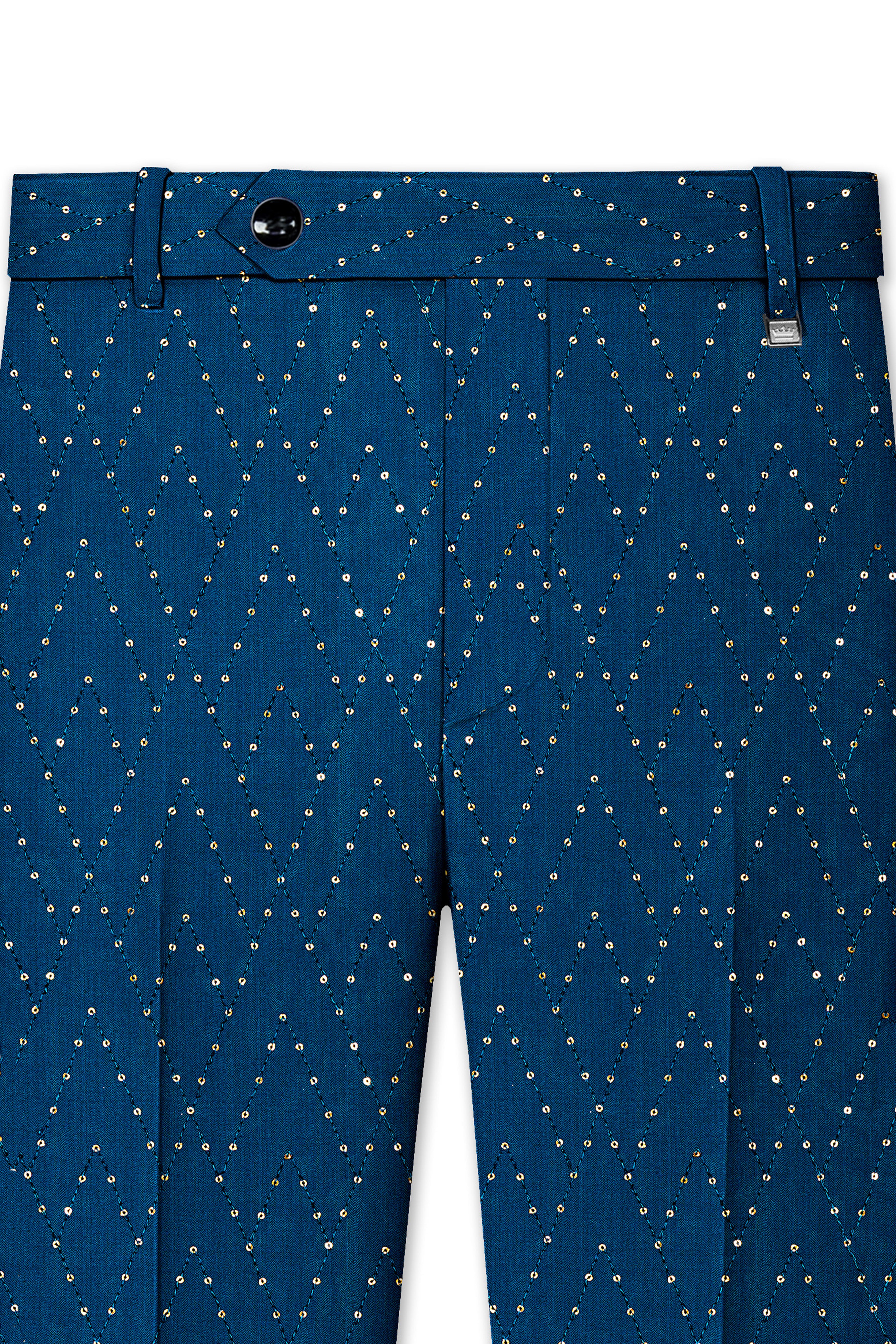 Aureven-Venice Blue Embroidered Viscose Tikki Work Designer Stretchable Waistband Pant