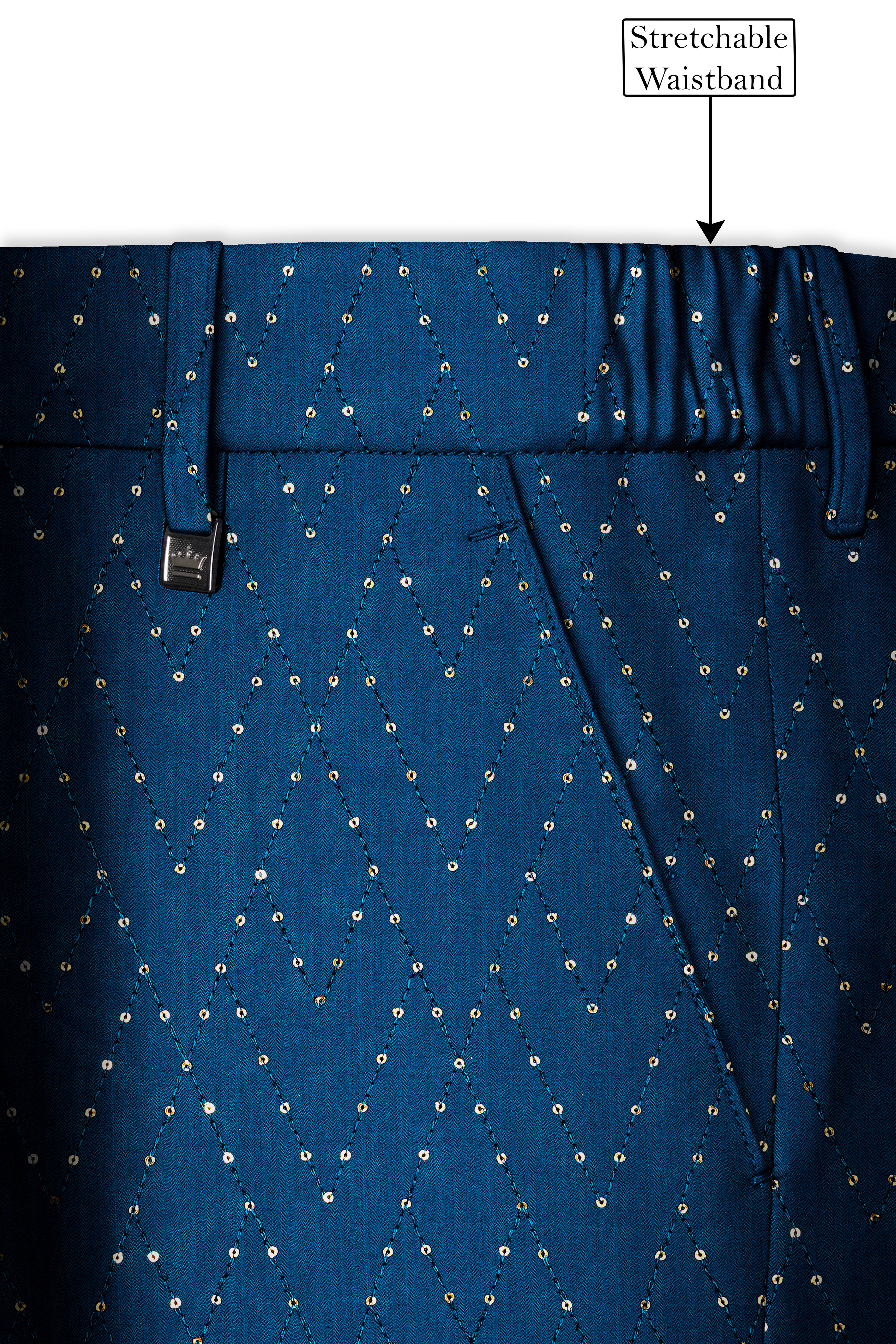 Aureven-Venice Blue Embroidered Viscose Tikki Work Designer Stretchable Waistband Pant