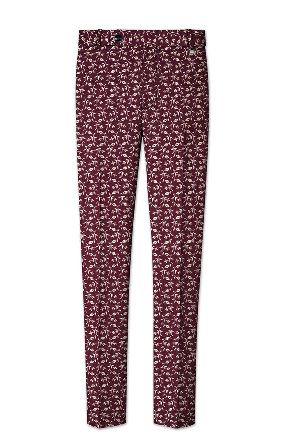 Rosencia-Mulberry Maroon Viscose Ditsy Embroidered With Tikki Work Designer Stretchable Waistband Pant